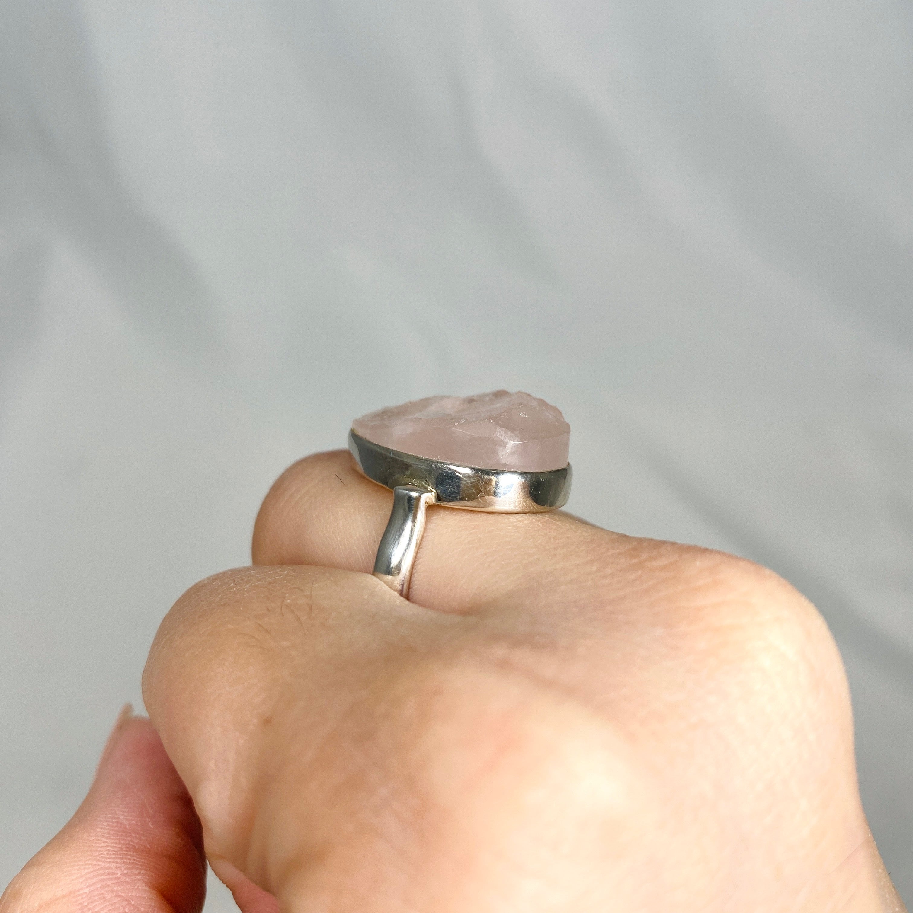 Natural Rose Quartz Raw Teardrop Ring - Size 9 - KRGJ1306 - Perfect for Boho Jewelry & Spiritual Healing Gifts