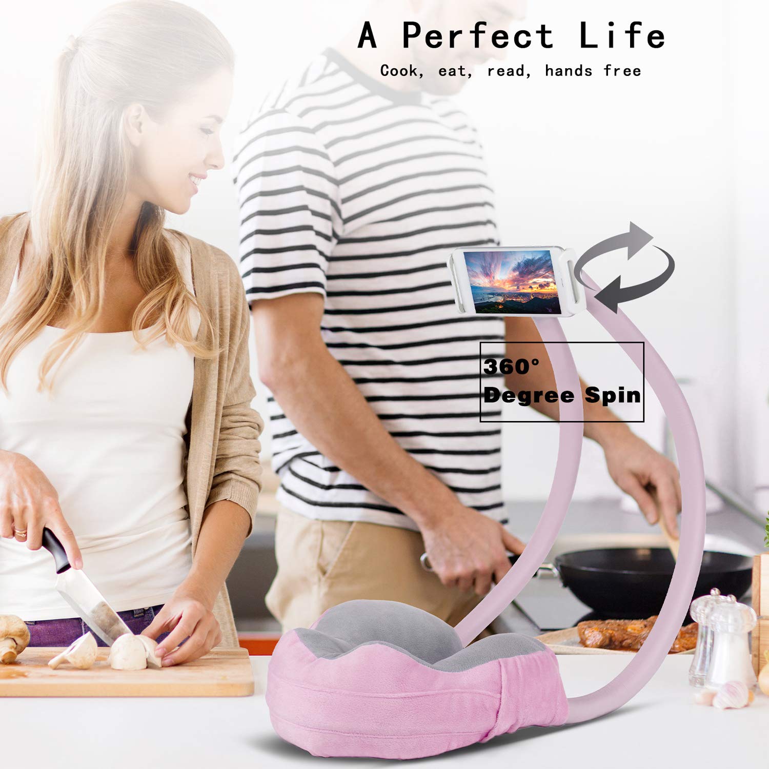 AIMI Neck Pillow Phone Holder - Adjustable & Ergonomic Stand for Smartphones & Tablets - Perfect for Home, Travel, Office & Outdoor Use (Pink) - Watch Videos Hands-Free in Bed, Plane & Commute