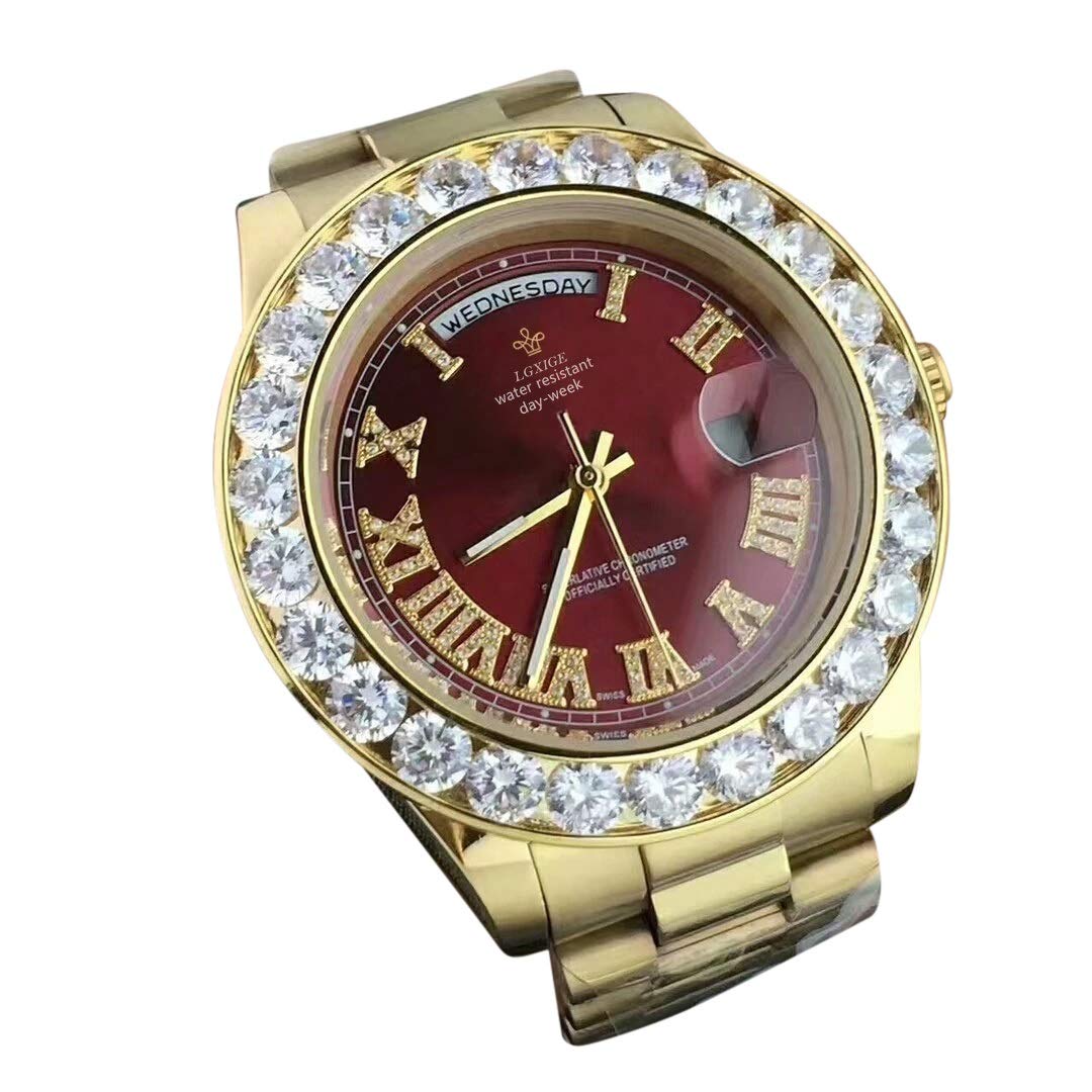 Luxury Gold Men's Watch with Big Crystal MK Diamonds - Waterproof Analog Dress Watch for Business & Formal Occasions - Elegant Reloj para Hombre