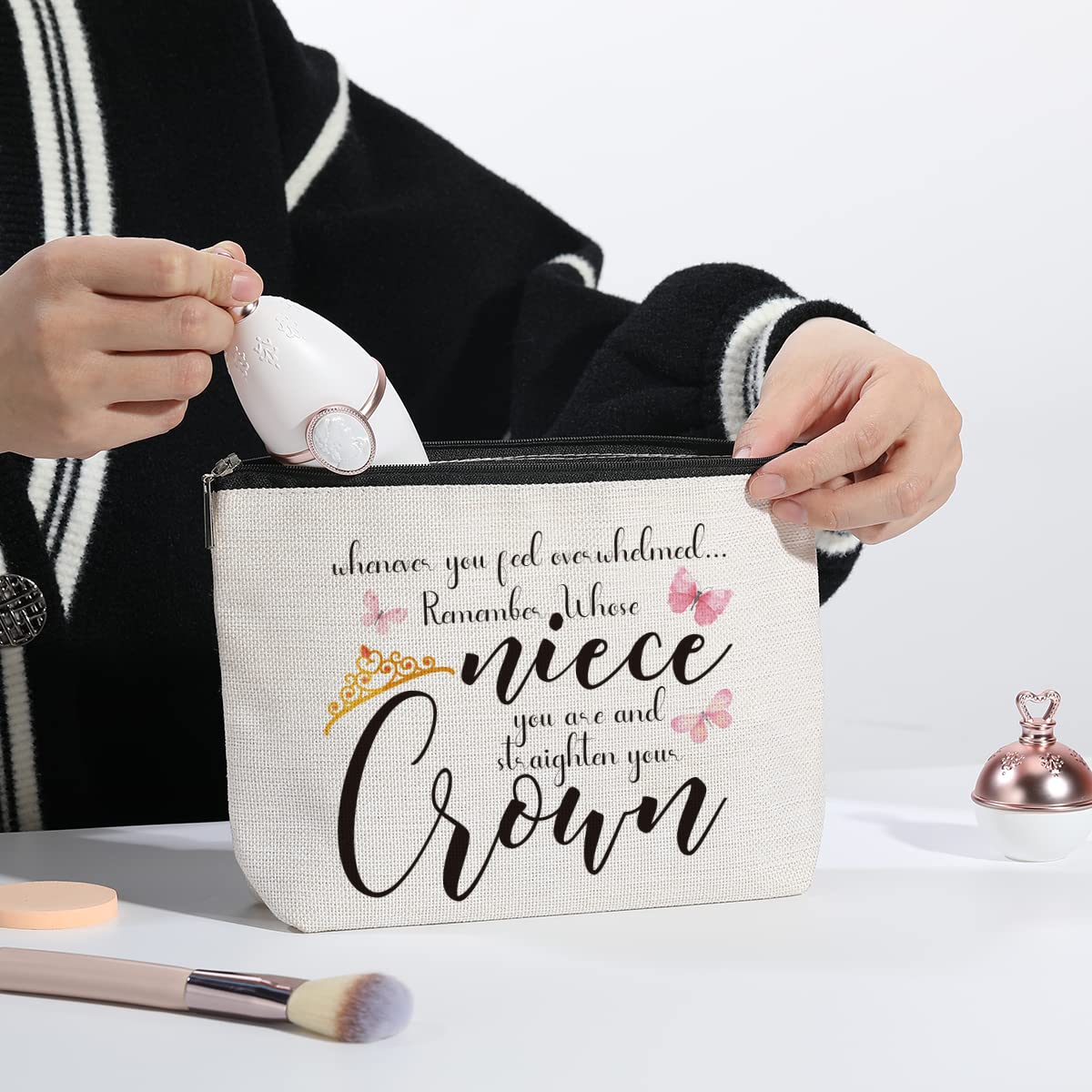 Personalized Makeup Bag for Niece - Inspirational Gift for Women, Birthday Christmas Graduation Present from Aunt Uncle - Cosmetic Travel Organizer for Teens Girls (Perfect for Travel, School & Daily Use)