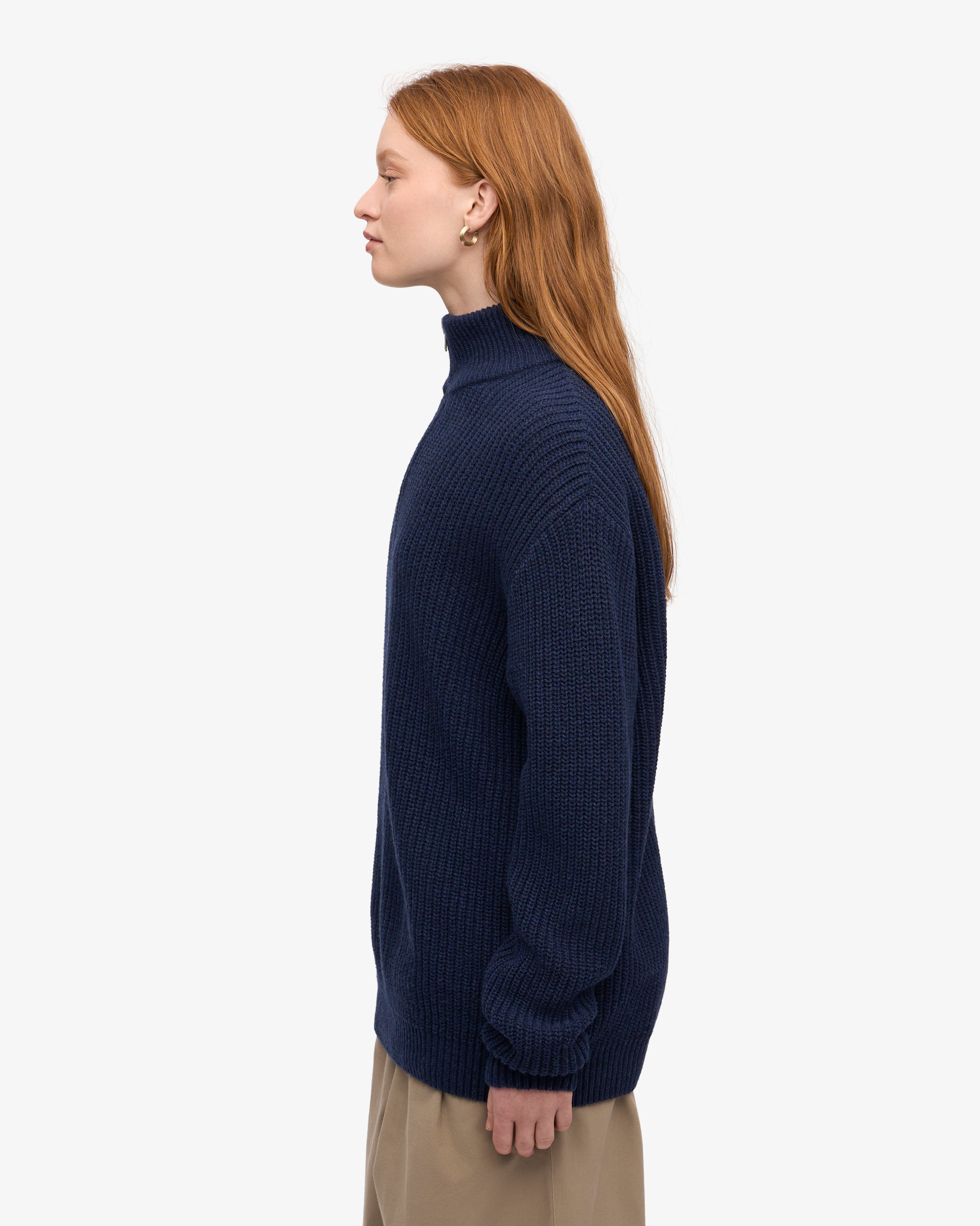 Premium Merino Wool Quarter Zip Sweater for Men - Navy Blue | Warm & Breathable Layering for Outdoor Hiking & Casual Wear