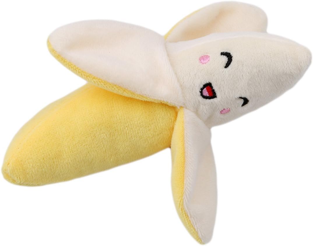 Yellow Squeaky Plush Dog Chew Toy - Banana-Shaped Puppy Teething Toy for Small & Medium Dogs - Interactive Play & Stress Relief for Pets