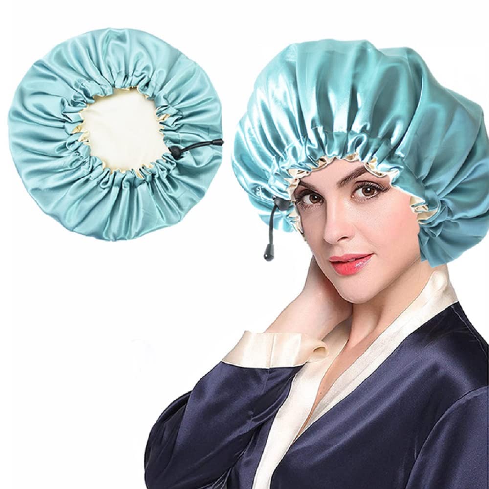 Sayelo Adjustable Soft Silk Shower Cap for Women - Reusable Dual-Use Shower & Night Cap - Medium Size for Bathing, Spa & Hair Care Routine
