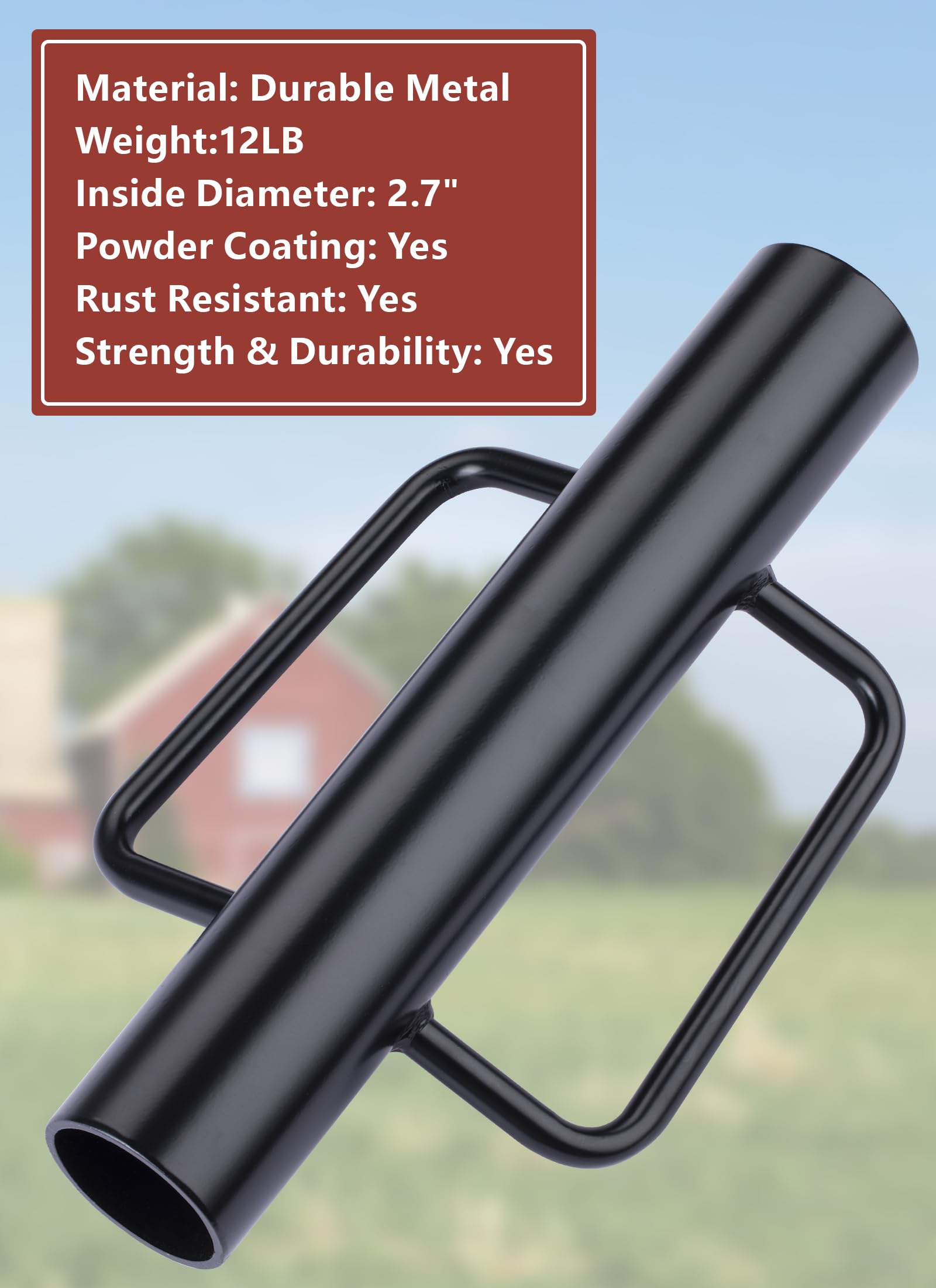 Heavy Duty 12lb Fence Post Driver - Black T Post Driver with Ergonomic Handles for Easy Installation - Perfect for Farm, Ranch, and Garden Fencing Projects