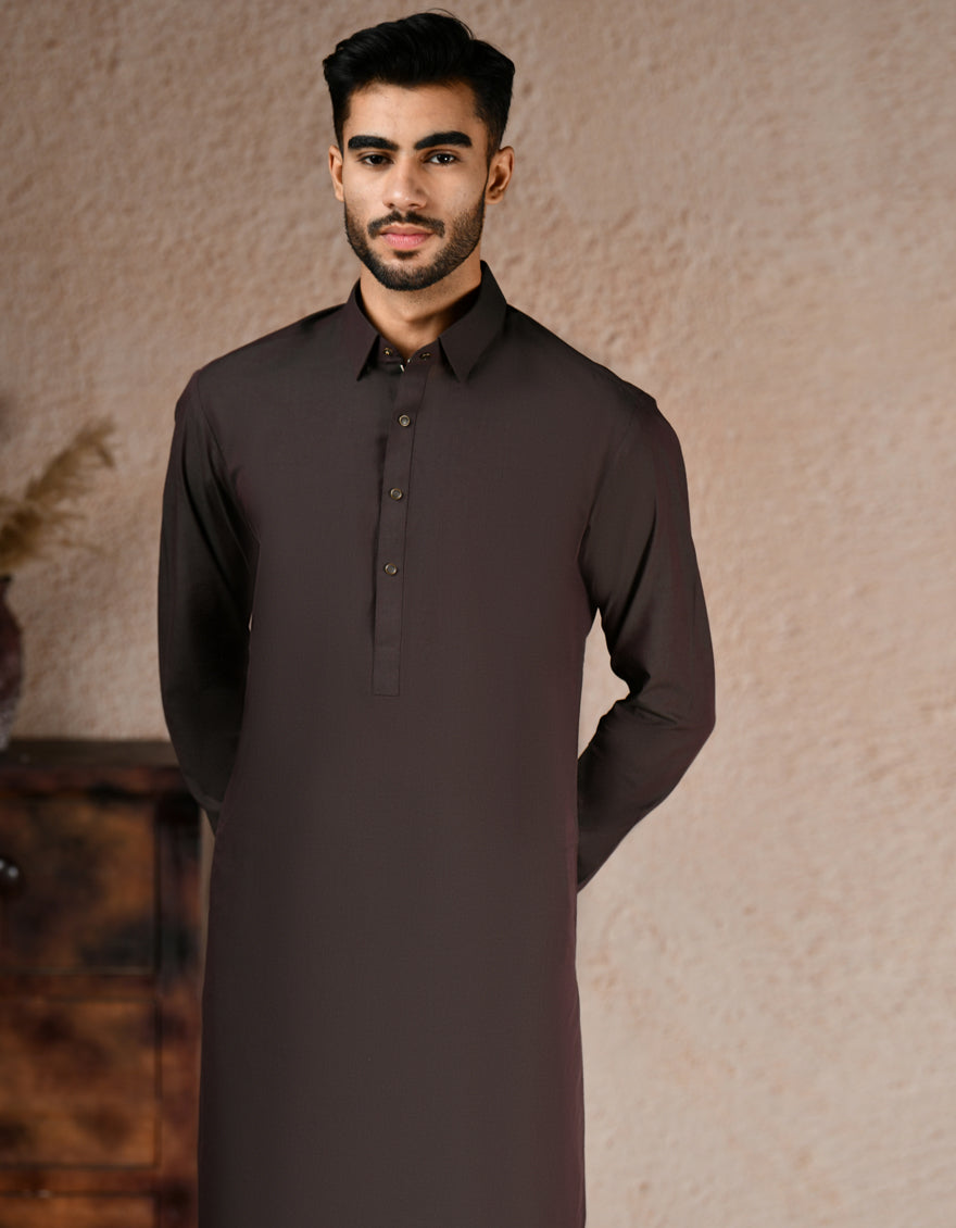 Stylish Blended Brown Shalwar Kameez by J. Junaid Jamshed - Premium Pakistani Traditional Outfit for Men - Perfect for Eid, Weddings & Special Occasions