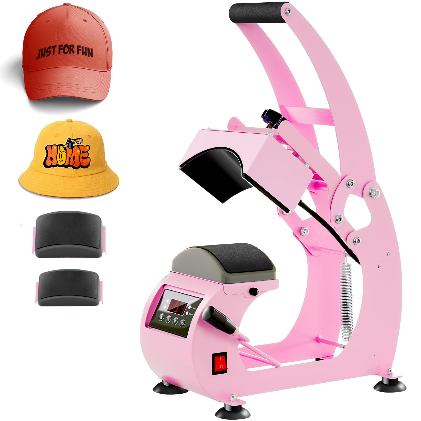 Professional Hat Press Machine with LCD Control - 2 Interchangeable Platens & Caps Stretcher for Vinyl, Sublimation & Heat Transfer (Pink) - Perfect for Custom Hat Printing, DIY Crafts & Small Business Use