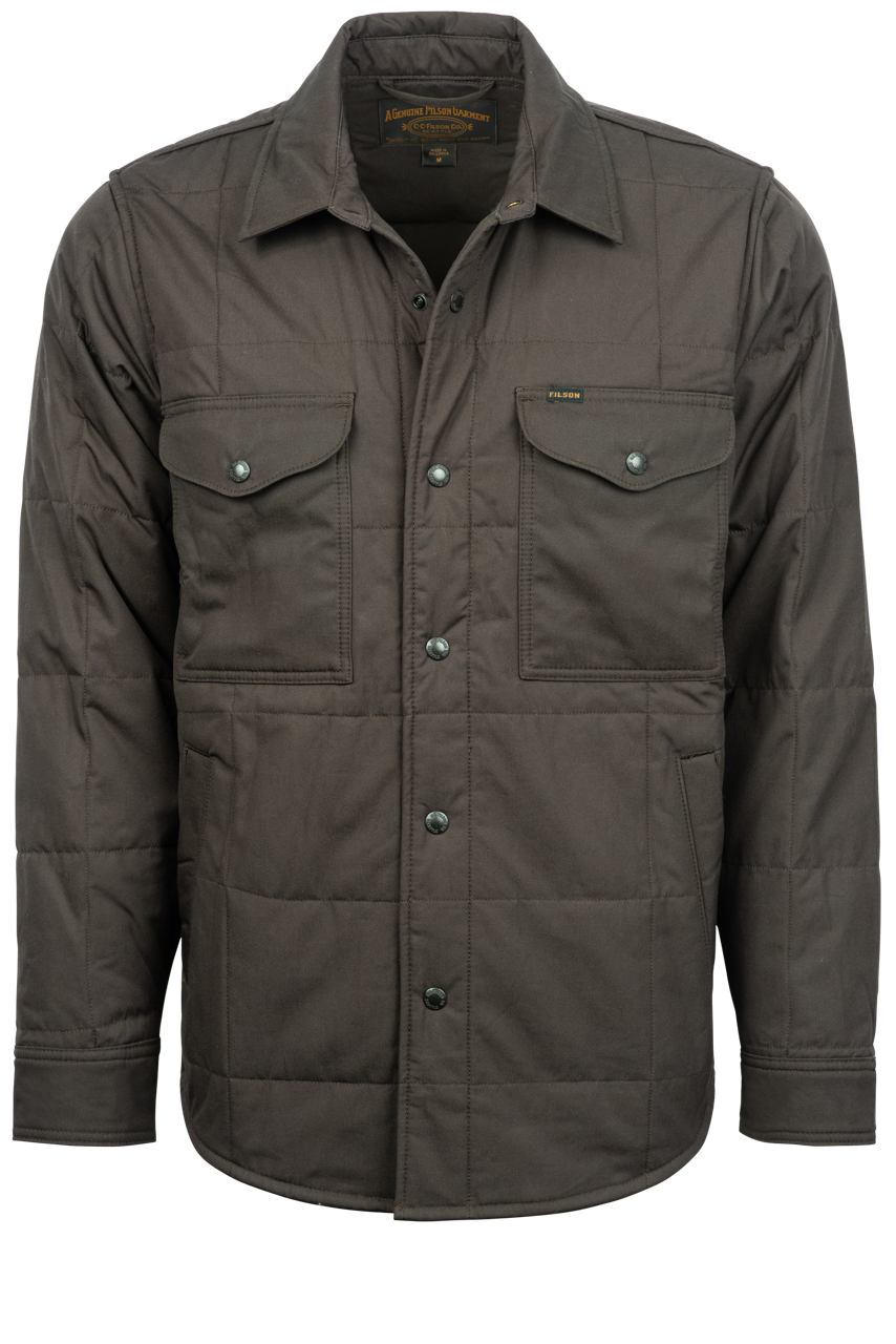 Filson Cover Cloth Quilted Shirt Jacket for Men - Warm Cinder Flannel Lined Outdoor Workwear (Hunting, Camping, Hiking)