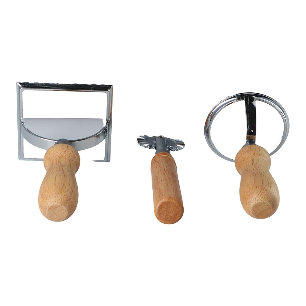 3PCS Ravioli Maker Stamp Cutter with Roller Wheel Set - Wooden Handle Pasta Mold with Fluted Edge for Homemade Dumplings, Biscuits & Italian Cuisine | Perfect for Kitchen, Cooking Enthusiasts & Gift Giving