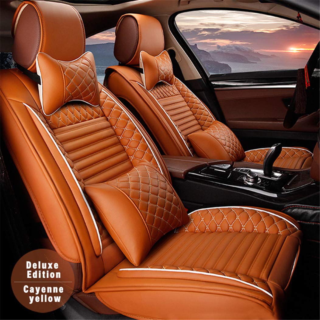 Fiesta Front Leatherette Car Seat Covers - Airbag Compatible, 2Pcs Cayenne Yellow - Durable Protection for Daily Commute & Road Trips