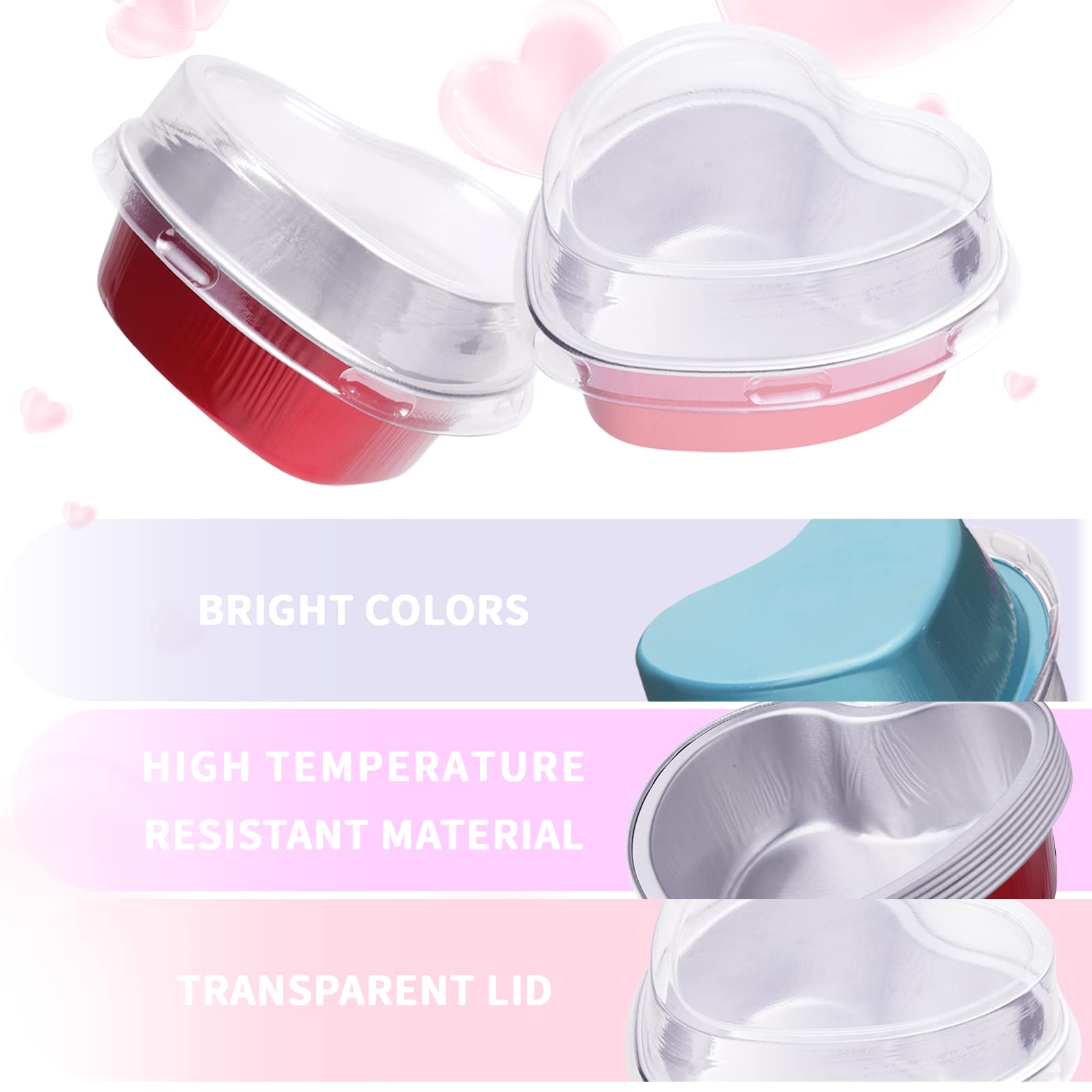120-Pack Heart Shaped Disposable Aluminum Cake Pans with Lids - 3.4oz/100ml Mini Baking Tins for Cupcakes, Flan & Desserts - Perfect for Valentine's Day, Mother's Day & Party Treats (Pink)