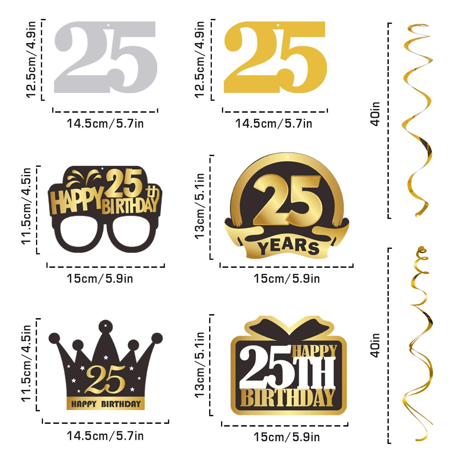 LINGTEER 25th Birthday Party Decorations Set - Happy Birthday Banner, Swirl Streamers, Hanging Backdrop for 25 Years Old Celebration | Perfect for Birthday Parties, Anniversaries & Milestone Events