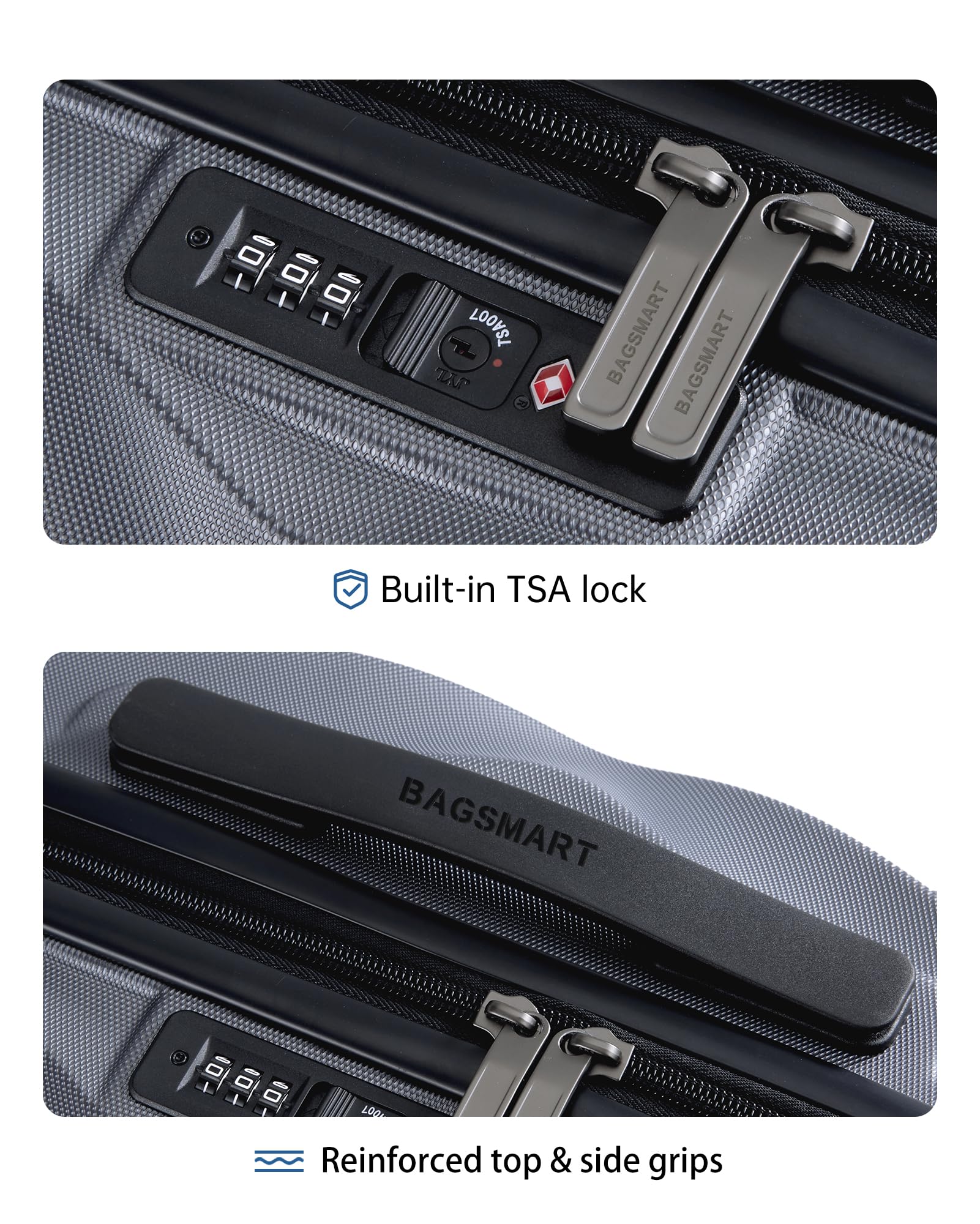 BAGSMART 20 Inch Carry On Luggage - Airline Approved Hardside Spinner Suitcase (22x14x9 Inches) - Lightweight PC Travel Luggage for Men & Women in Grey - Perfect for Business Trips & Weekend Getaways