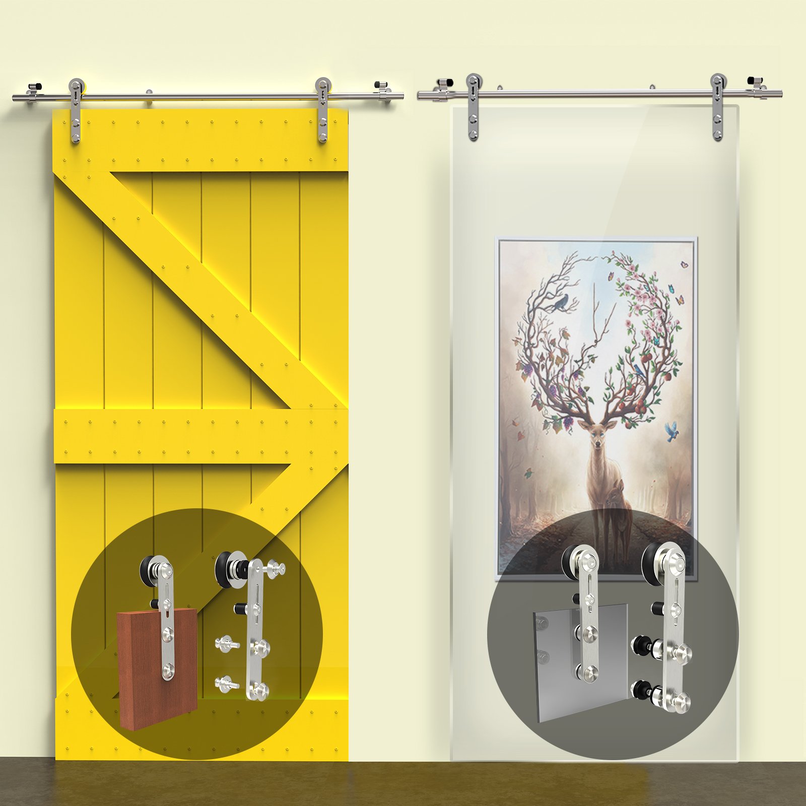 11FT Stainless Steel Sliding Double Barn Door Hardware Track Kit - Heavy Duty Round Hanger Design for Easy Installation | Perfect for Farmhouse, Loft & Rustic Home Decor