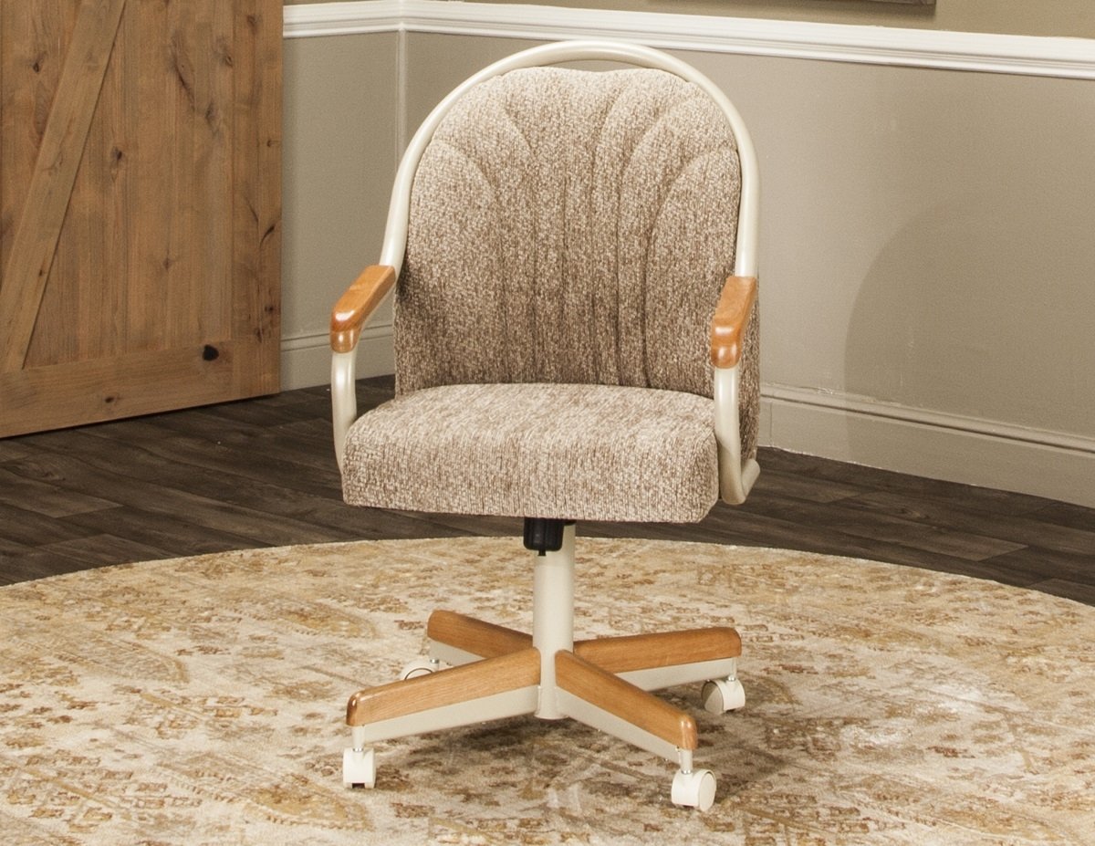 Britney Swivel Tilt Caster Dining Arm Chair - Wheat Tweed Fabric - Adjustable Office & Home Chair - Ergonomic Design for Dining Room, Study, or Conference Room (1 Chair)