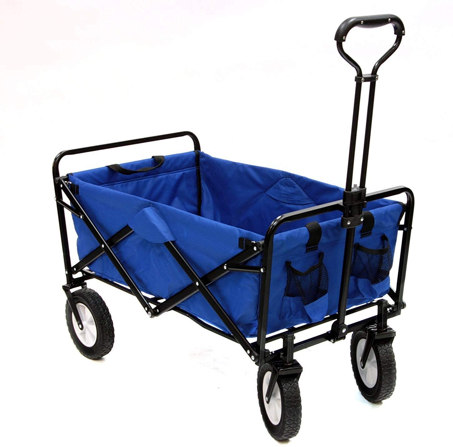 ZYLLZY Heavy Duty Collapsible Wagon Cart - Foldable Utility Wagon with Wheels for Outdoor, Garden, Beach, Camping & Shopping (Blue, 35