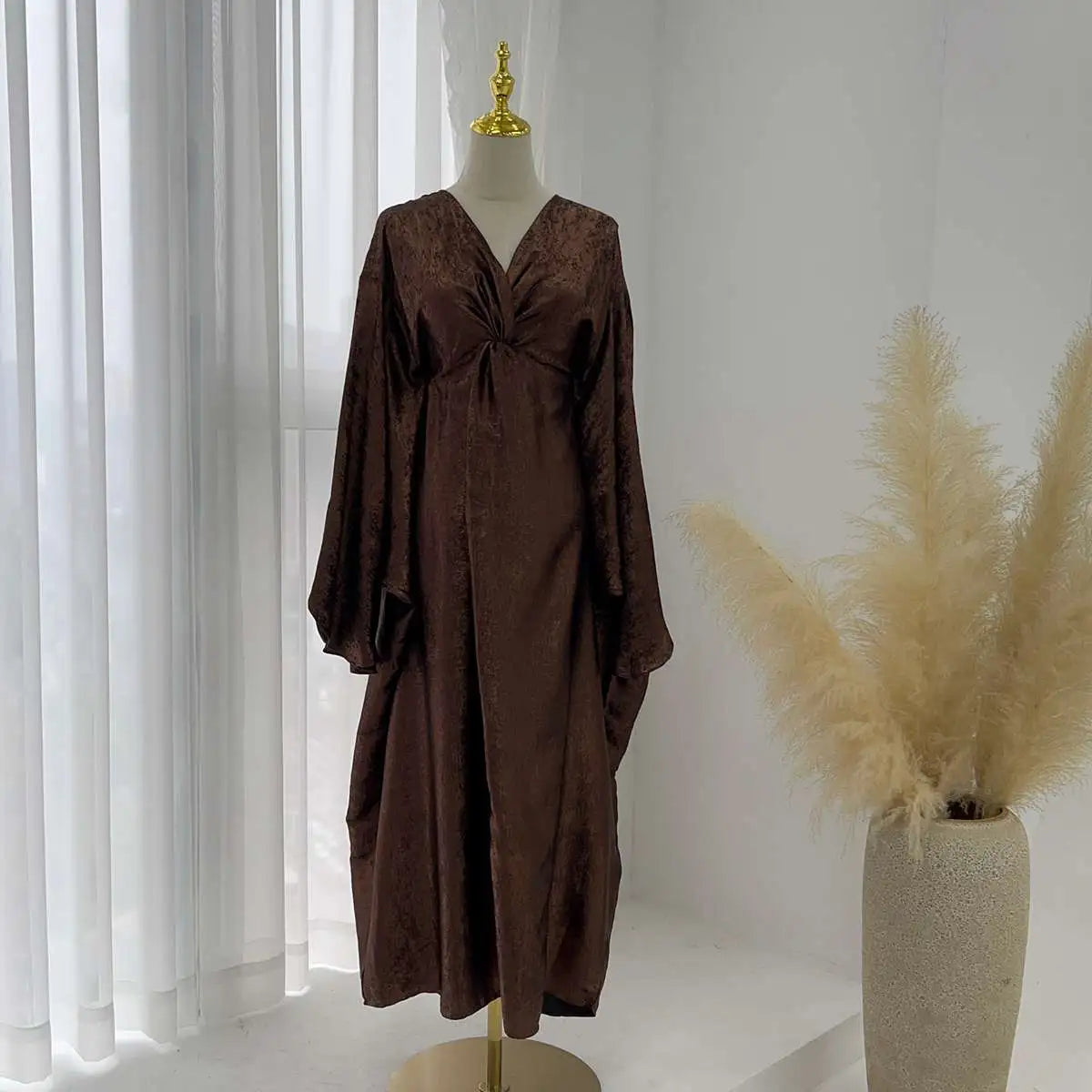 Sparkling Bronzing Farasha Abaya Dress - Elegant Islamic Evening Gown with Rhinestone Embellishments for Women | Perfect for Weddings, Eid Celebrations & Special Occasions