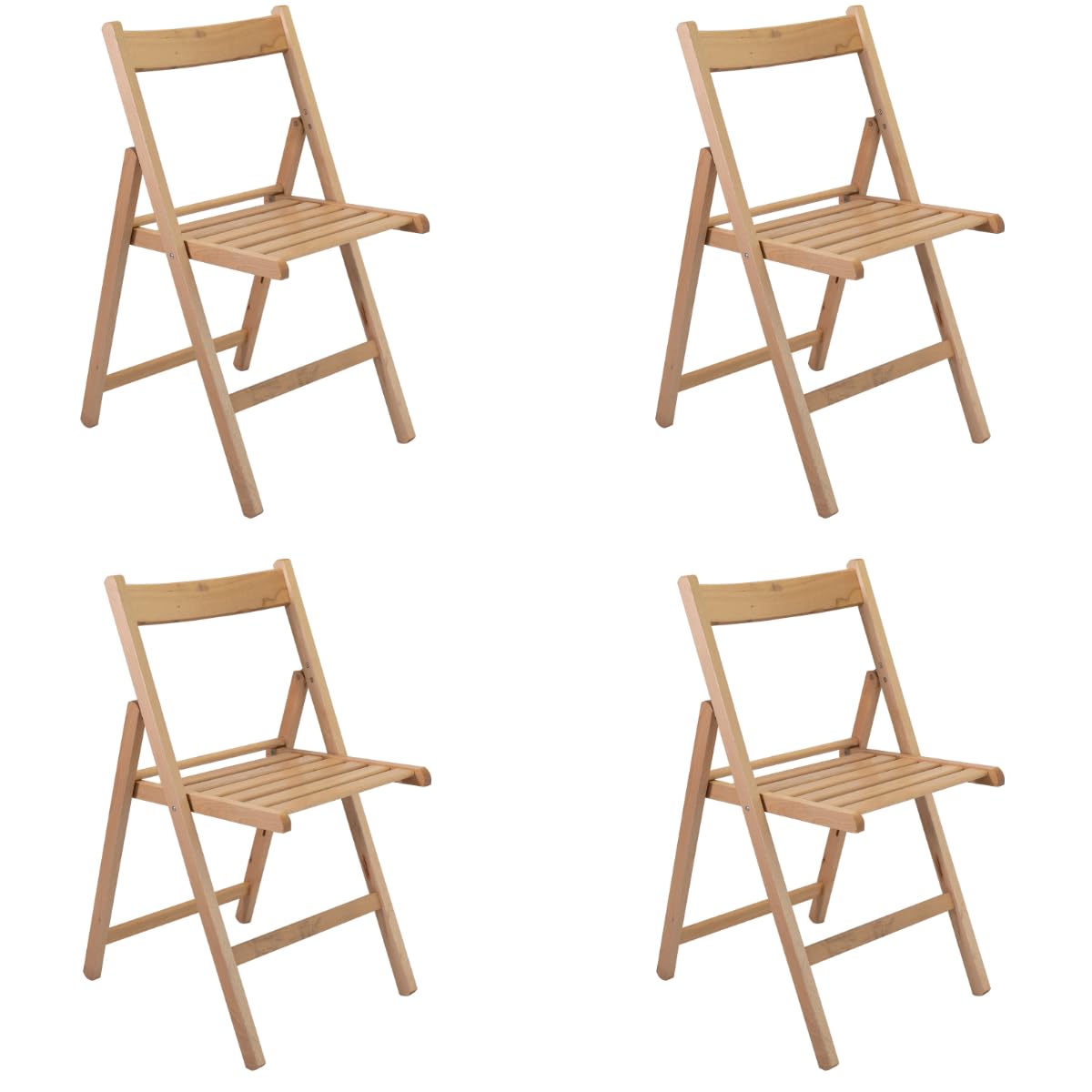 Tomaino Wooden Folding Camping Chairs - Set of 4 Space-Saving Indoor Outdoor Chairs for Kitchen, Garden, Balcony, Patio (Natural) - Perfect for Camping, Picnics, BBQs and Small Spaces