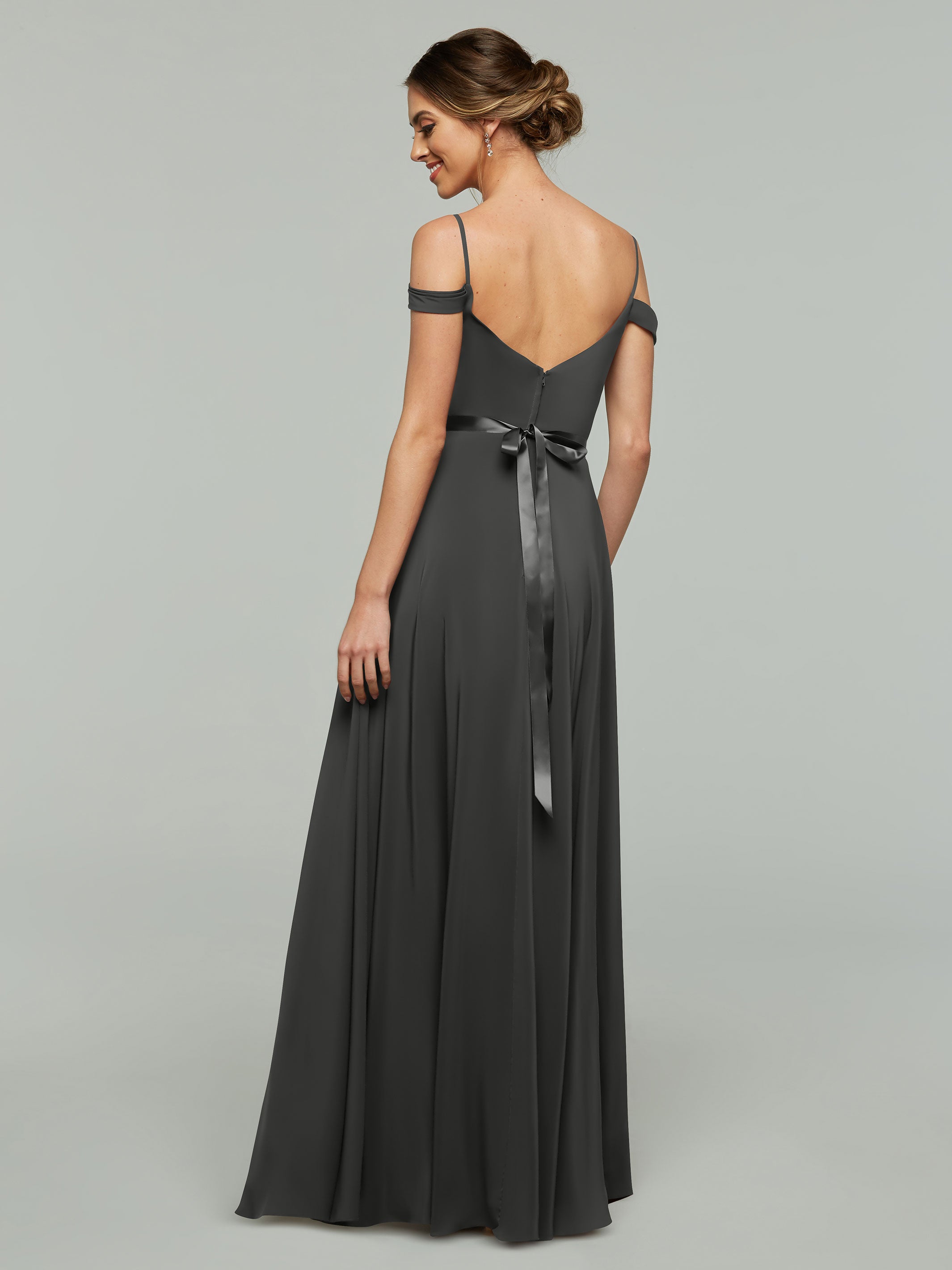 Elegant 80106 Off-The-Shoulder Stretch Chiffon A-Line Bridesmaid Dress with Sash - Perfect for Weddings, Formal Events & Special Occasions
