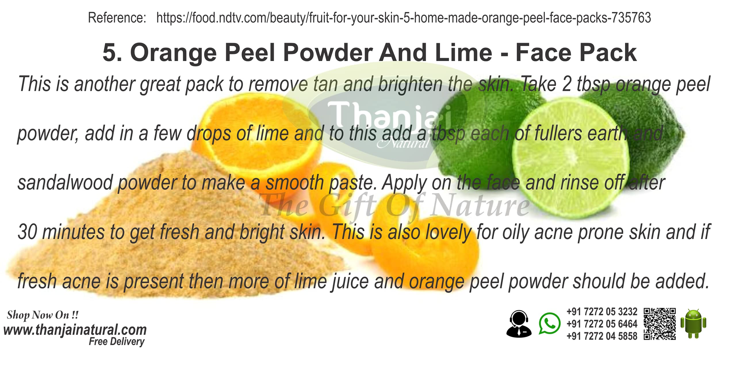 Organic Thanjai Orange Peel Powder 250g - Natural Skin Brightening, Oil Control & Tan Removal | Glowing Skin Treatment | Face Cleanser & Whitening Mask for Acne & Dark Spots | DIY Beauty & Ayurvedic Skincare Routine