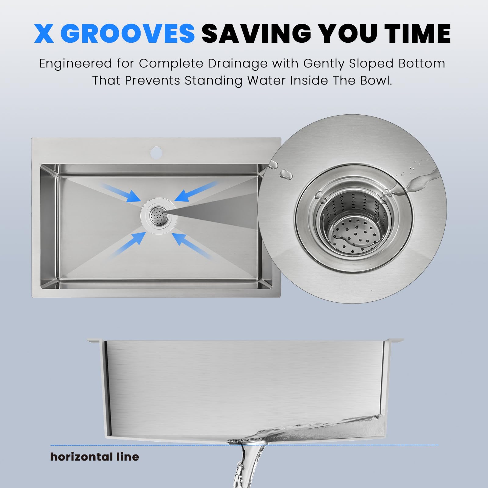 POPFLY 28×20 Inch Drop In SUS 304 Stainless Steel Kitchen Sink - 9 Inch Deep Single Bowl Top Mount Sink with Brushed Nickel Finish | Perfect for Modern Kitchens, Remodeling & Small Space Homes