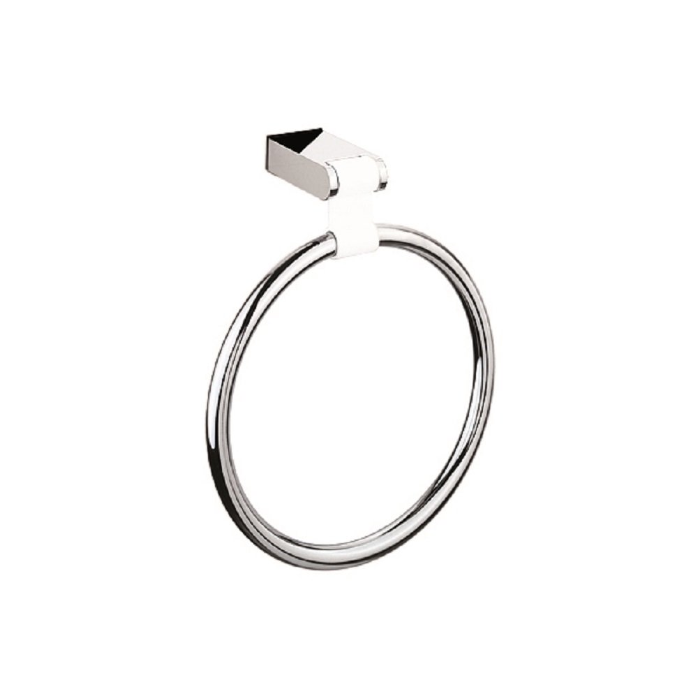 Polished Chrome & White Aluminum Wall Mounted Towel Ring Holder - Small Decorative Bathroom Accessory for Hand & Face Towels - European Brand Made in Spain - Perfect for Modern Bathrooms, Powder Rooms & Guest Suites
