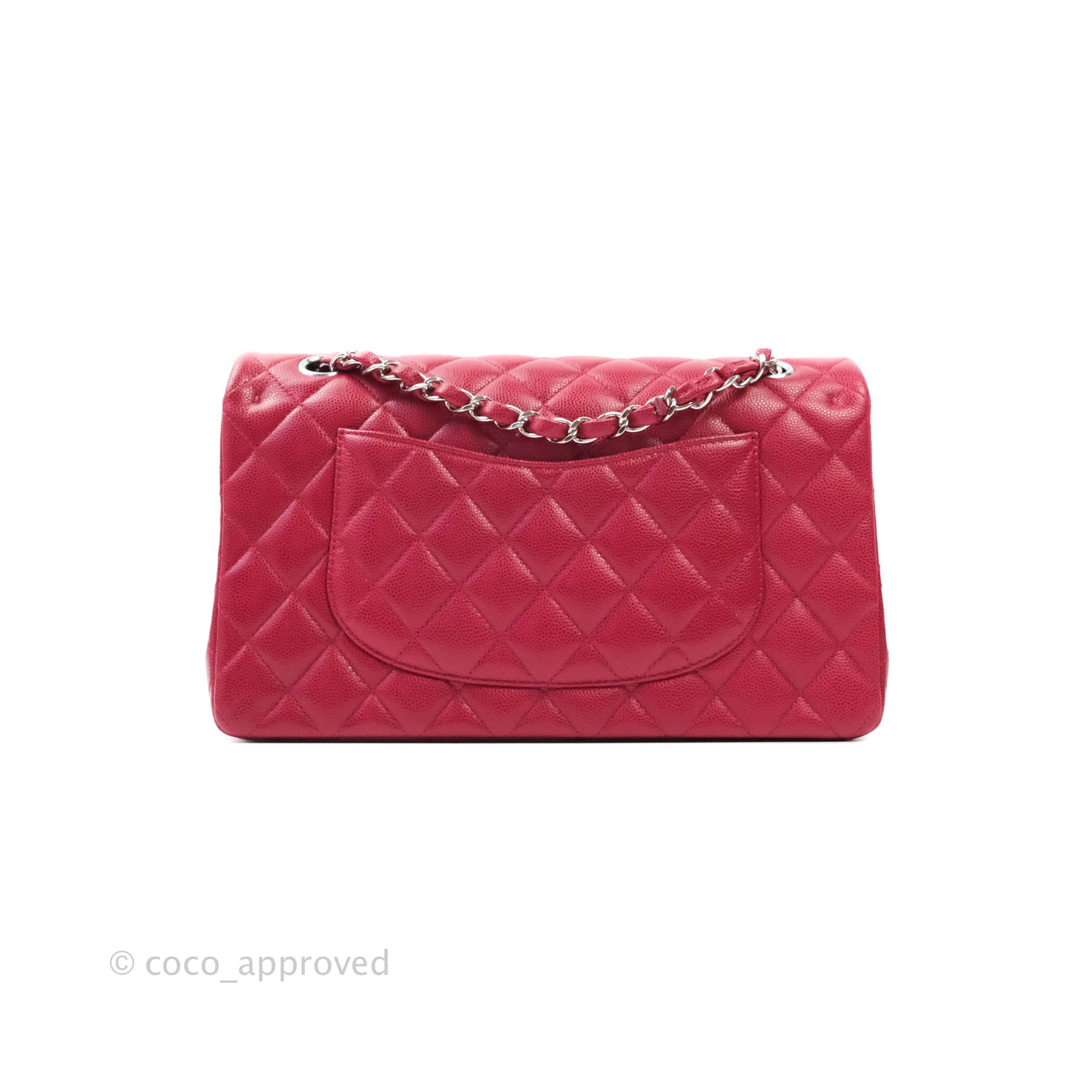 Chanel Classic Medium Double Flap Bag - Red Caviar Leather with Silver Hardware | Authentic Luxury Handbag for Women | Perfect for Parties, Weddings & Everyday Elegance