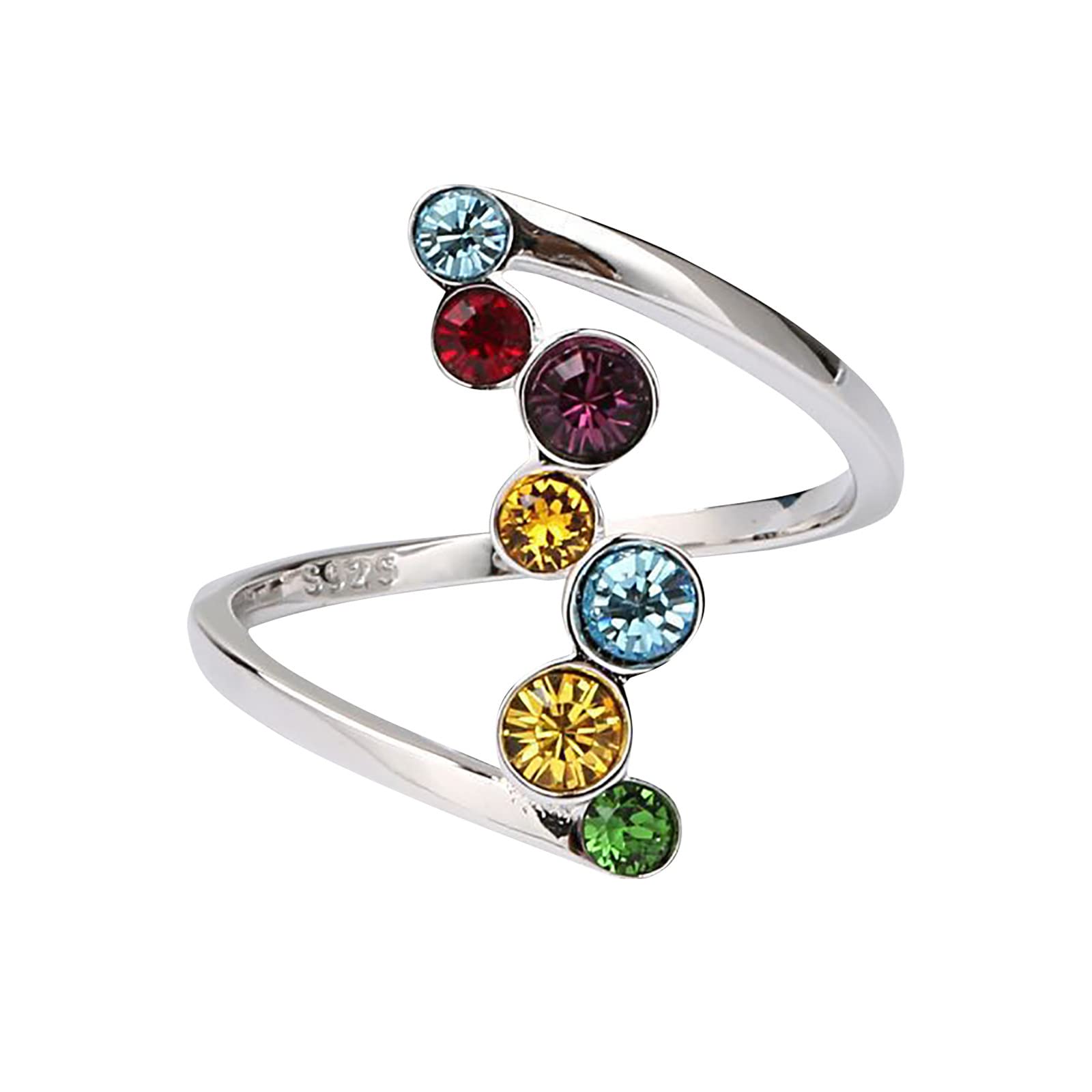 Size 10 Gold Inlaid Colored Stone Rings for Women - Round Stainless Steel Engagement & Proposal Rings (Multicolor, 9) | Perfect for Valentine's Day, Anniversary Gifts & Romantic Occasions