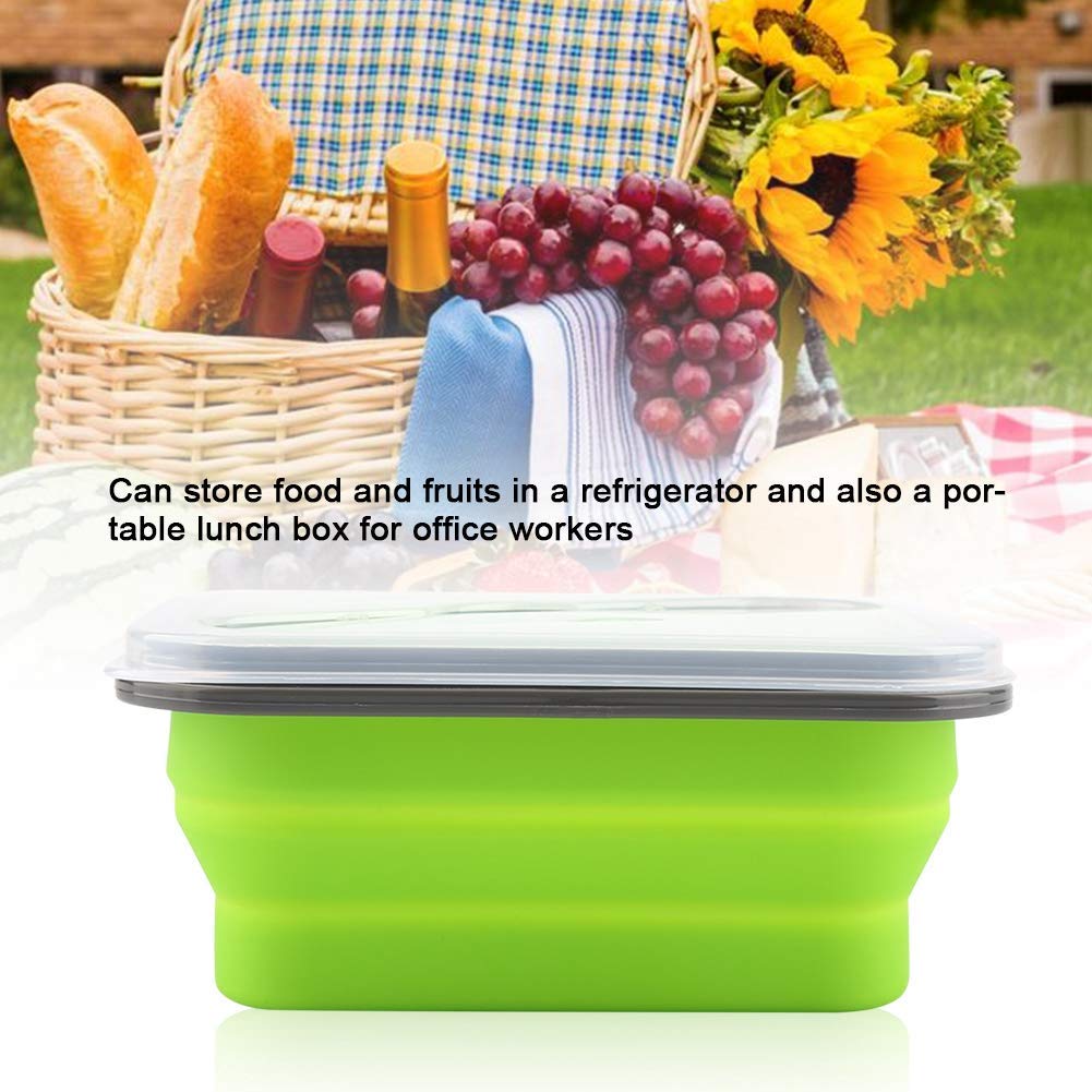 Aramox 600ml Collapsible Silicone Lunch Box - Portable, Microwave Safe, Leak-Proof Food Storage Container for School, Office & Travel (Green)