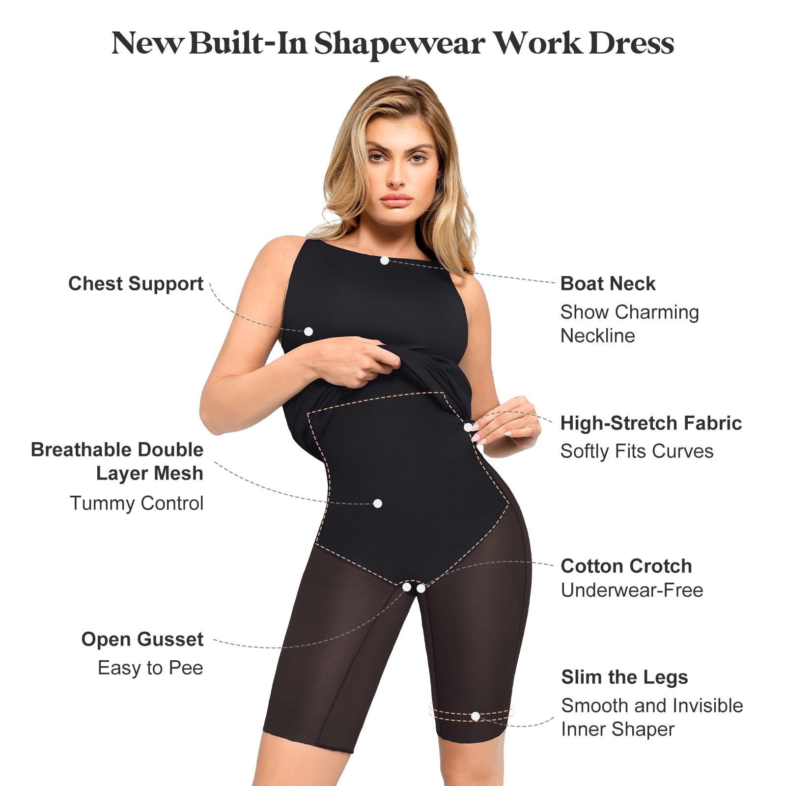 Popilush Women's Shapewear Dress - Ruched Midi Pencil Dress for Business Casual & Slimming | Perfect for Office Wear, Date Night & Special Occasions