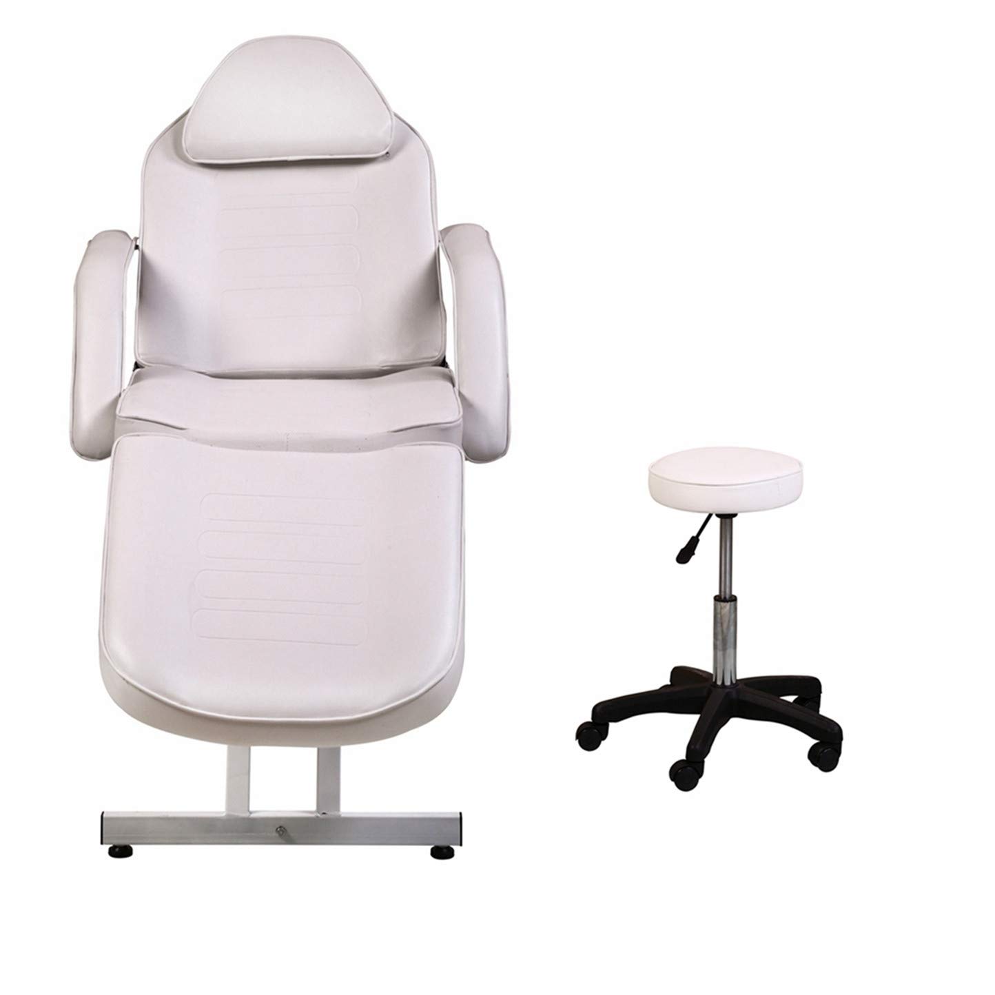 Professional White Convertible Massage Bed Chair with Stool - Spa, Salon & Tattoo Facial Table - Adjustable Beauty Equipment for Relaxation & Therapy | Perfect for Home Spa, Salon Treatments & Tattoo Sessions