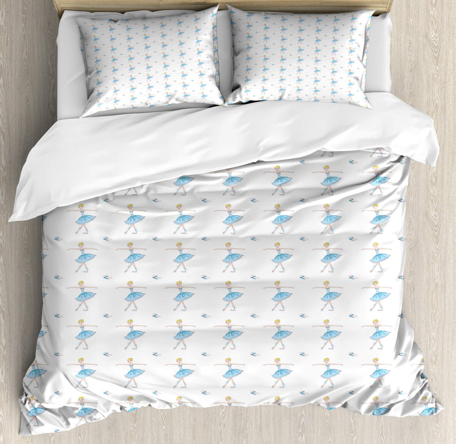 Ambesonne Ballerina Duvet Cover Set - Queen Size 3-Piece Bedding with 2 Pillow Shams, Soft Pencil Illustration of Slim Blonde Dancing Girl, White & Pale Sky Blue | Elegant Bedroom Decor for Girls, Teens & Ballet Lovers, Perfect Gift for Dancers & Ballet Enthusiasts