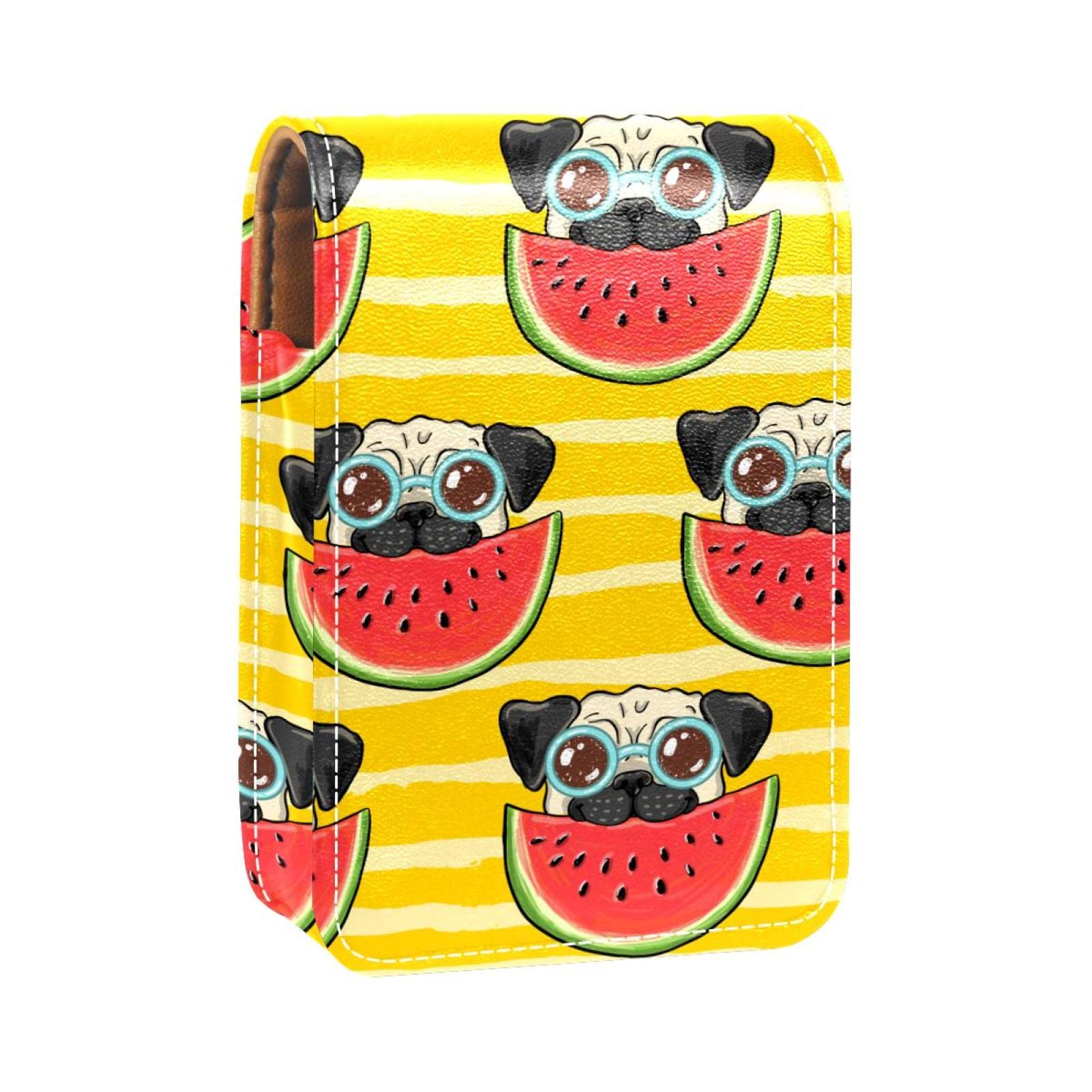 Personalized Lipstick Case - Portable Makeup Bag & Cosmetic Pouch Organizer with Cute Pug Watermelon Design | Perfect for Travel, Home Storage & Gift Giving