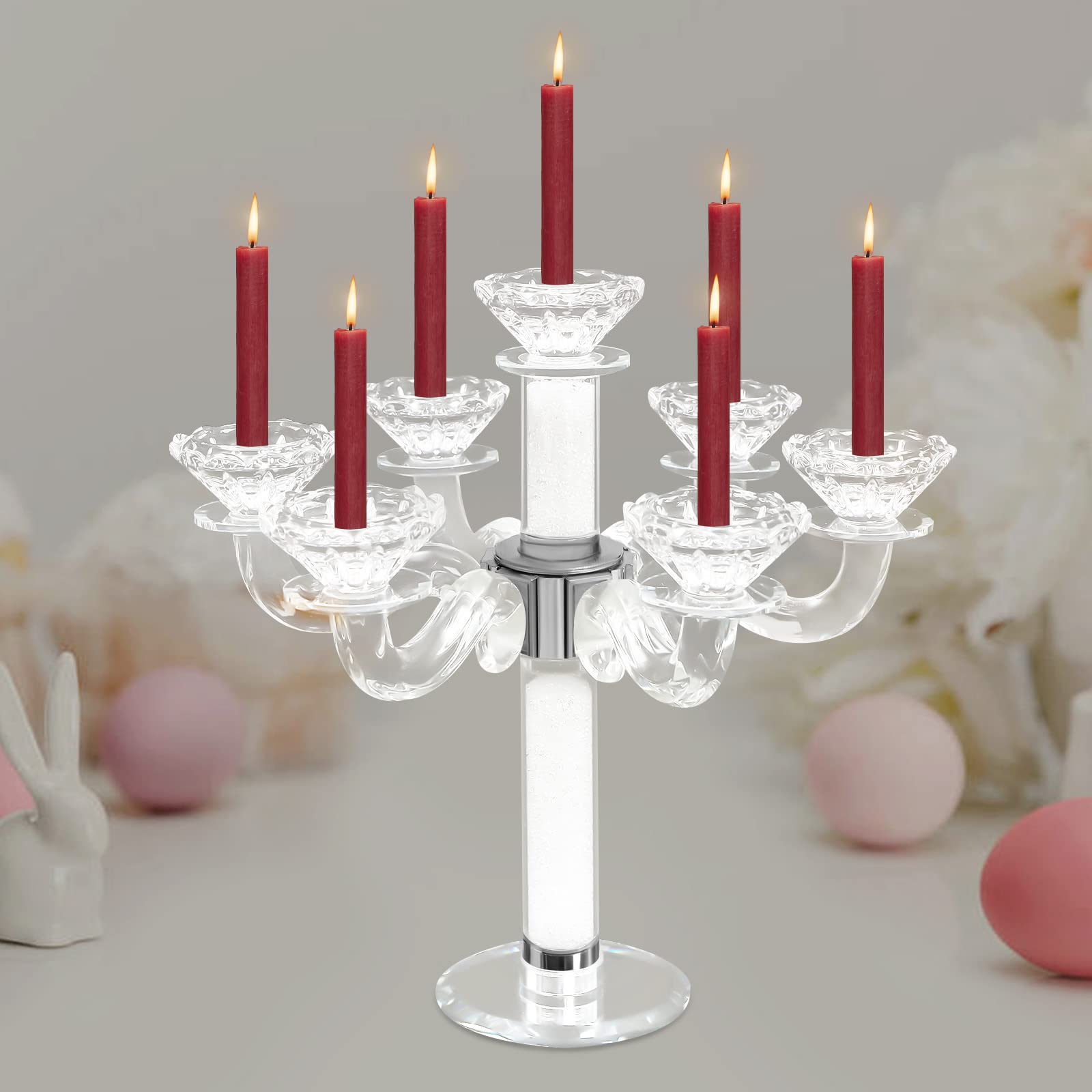 7-Arm Crystal Candle Holder - Elegant Candelabra for Wedding Centerpiece, Dining Table Decor, Coffee Table & Home Accessories - Perfect for Romantic Dinners, Holiday Decorations & Special Events