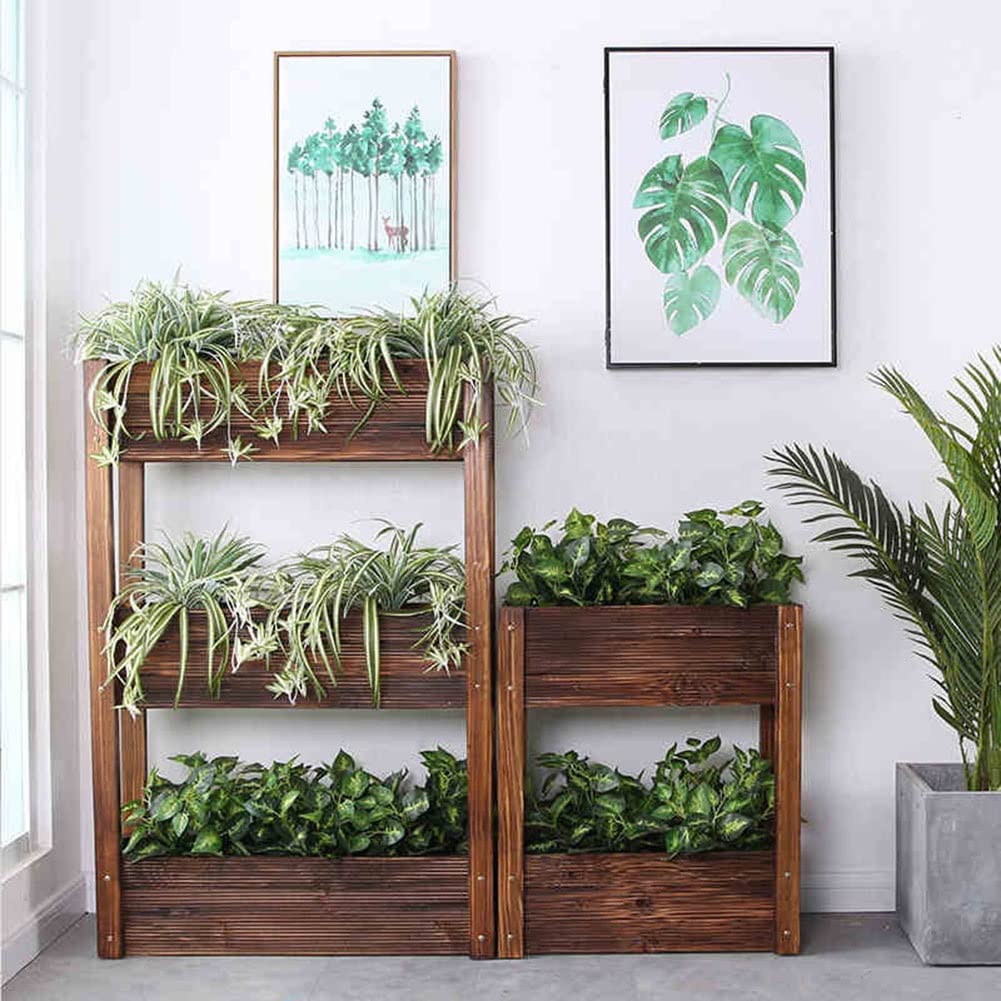 Elevated Garden Bed with 3 Planters - 40x25x120cm Freestanding Vertical Planter Box for Vegetables, Strawberries, Flowers (Brown) - Perfect for Patio, Balcony & Small Space Gardening