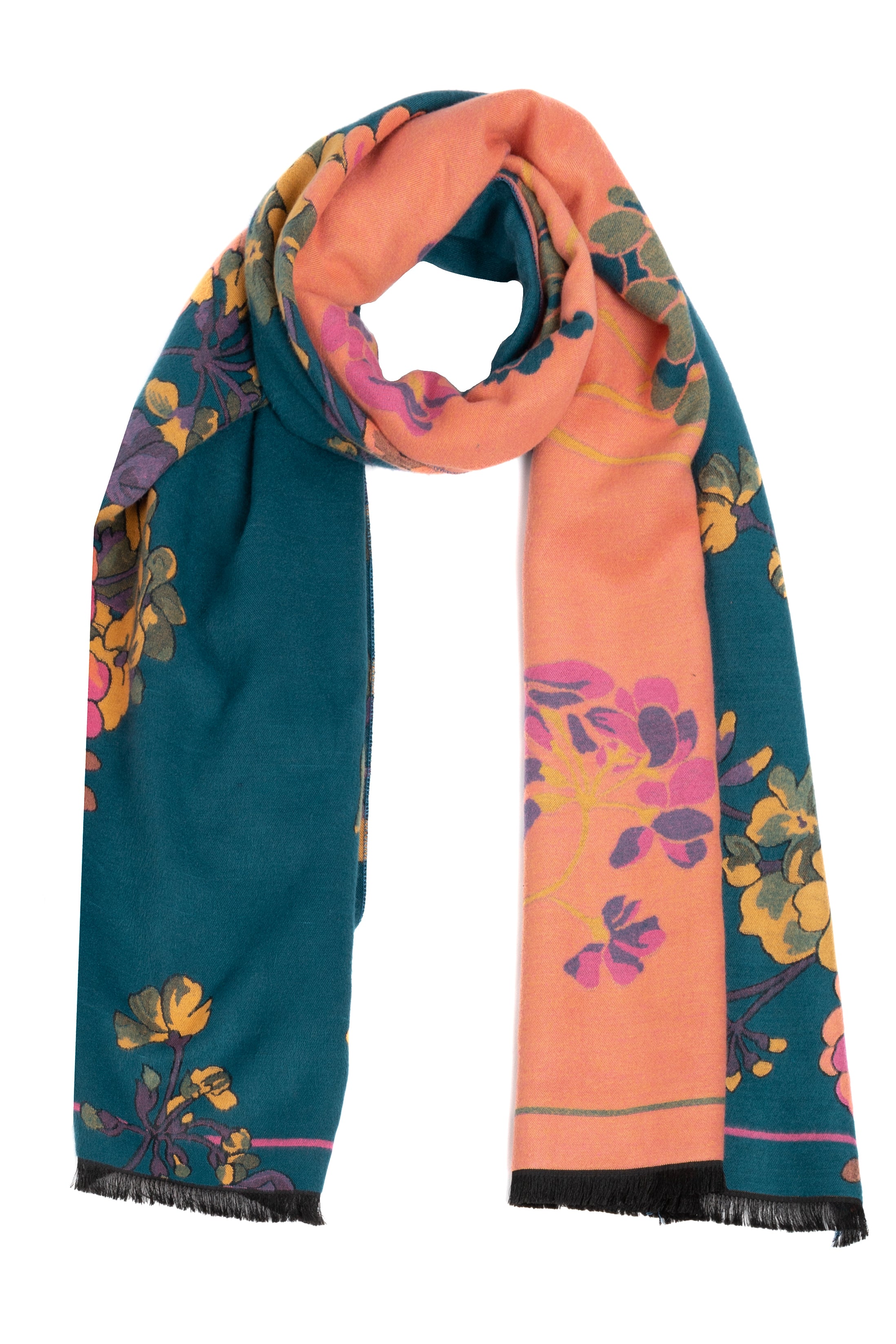 Two Tone Floral Reversible Scarf - Soft Lightweight Womens Fashion Accessory for Spring & Fall Outfits