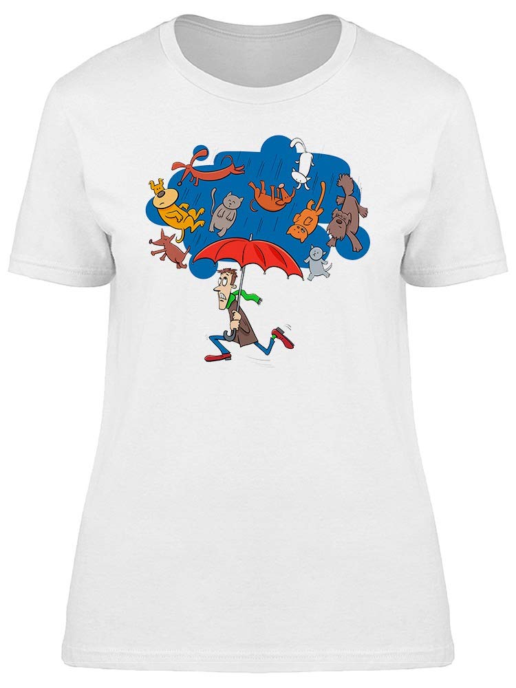 Funny Cat & Dog Raining T-Shirt for Women - Cute Animal Graphic Tee for Casual Wear, Outfits & Gifts