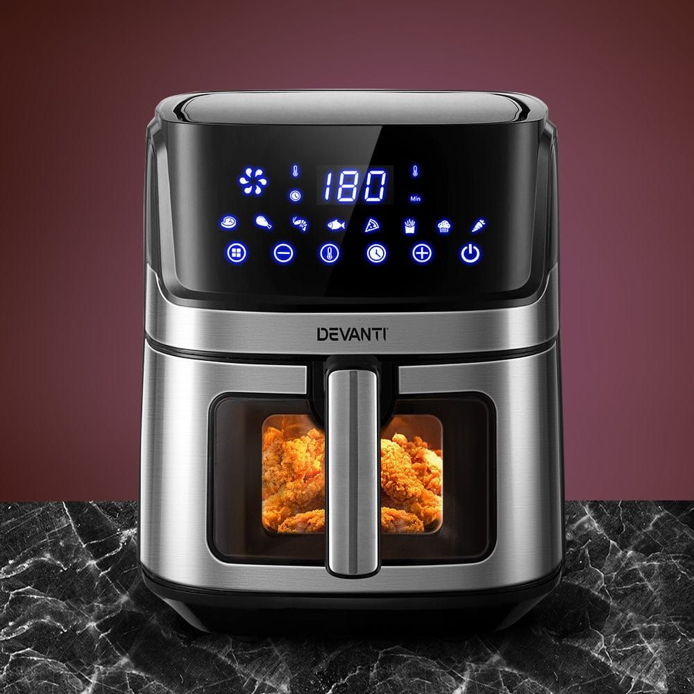 Devanti 6.5L Digital Air Fryer with LCD Display - Oil Free Healthy Cooking, Large Capacity Airfryer Oven for Family - Perfect for Frying, Baking, Roasting & Reheating Food in Your Kitchen