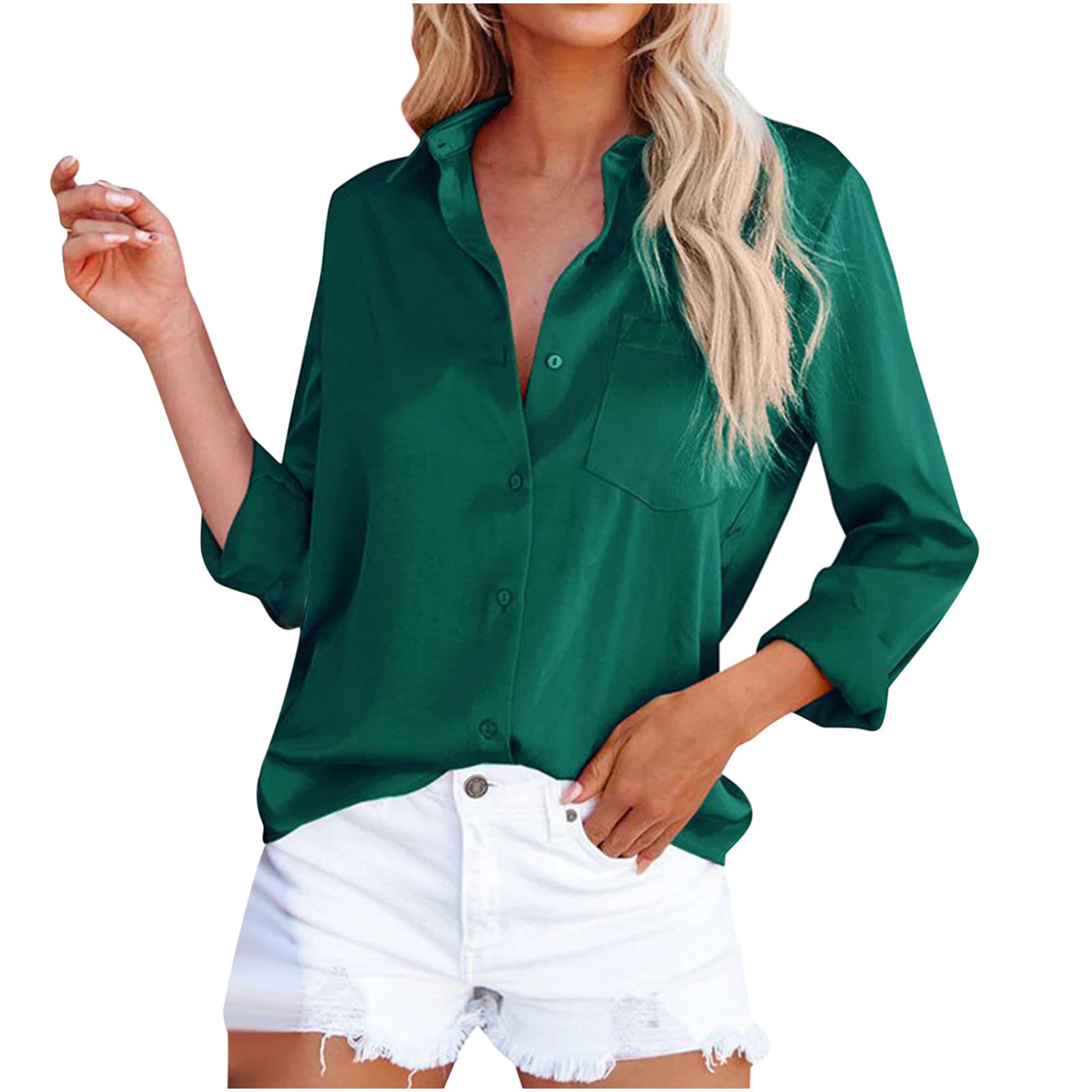 Women's Tops & Blouses - Single Shoulder Long Sleeve Shirt, Loose Fit Lapel Blouse for Casual Wear, Office, and Party Outfits