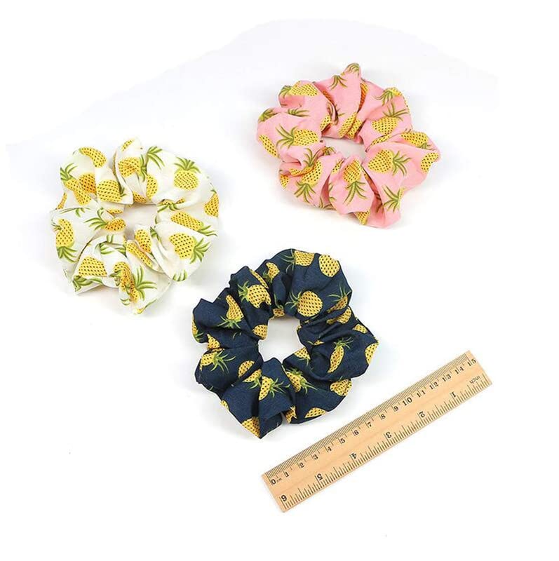 Shidara Pineapple Printed Hair Scrunchies - 4 Pack Elastic Hair Ties for Women & Girls, Soft Ponytail Holders & Hair Accessories - Perfect for School, Work, Gym, and Everyday Use