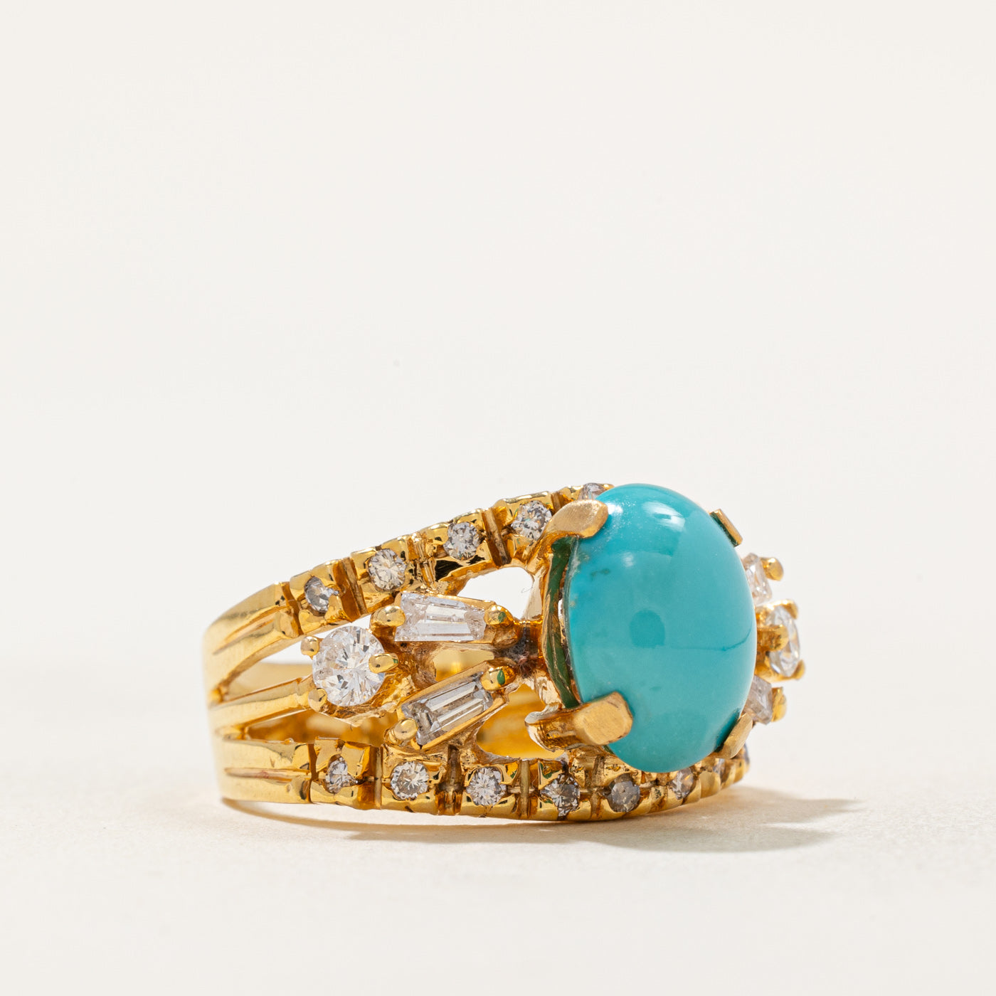 Exquisite 3.00ct Turquoise & 0.40ct Diamond Cocktail Ring - Size 7.25 | Elegant Statement Jewelry for Evening Parties, Weddings & Special Occasions