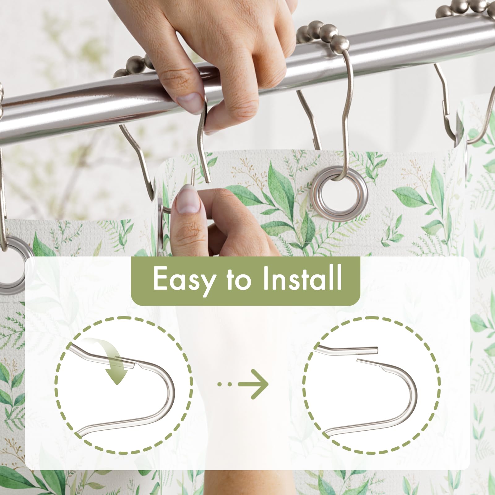**Amazer 12-Pack Rust-Resistant Metal Shower Curtain Rings - Matte Nickel Finish for Smooth Curtain Rolling - Perfect for Bathroom, RV, and Dorm Use**