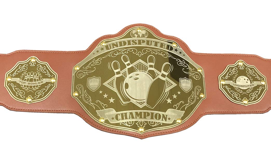 Custom Undisputed Belts Bowling Championship Trophy Belt - Personalized Text Engraved in Black, White, Blue & Red Colors - Large Size for Bowling Tournaments & Sports Awards Ceremonies
