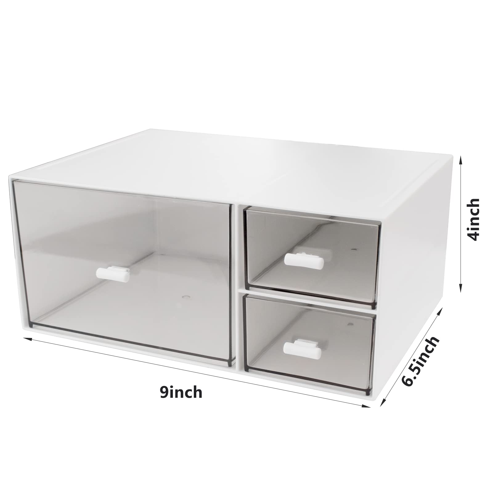 Stackable 3-Compartment Desk Organizer Drawers - White | Perfect for Office, Makeup & Bathroom Storage | Space-Saving Organization Solution for Home & Work