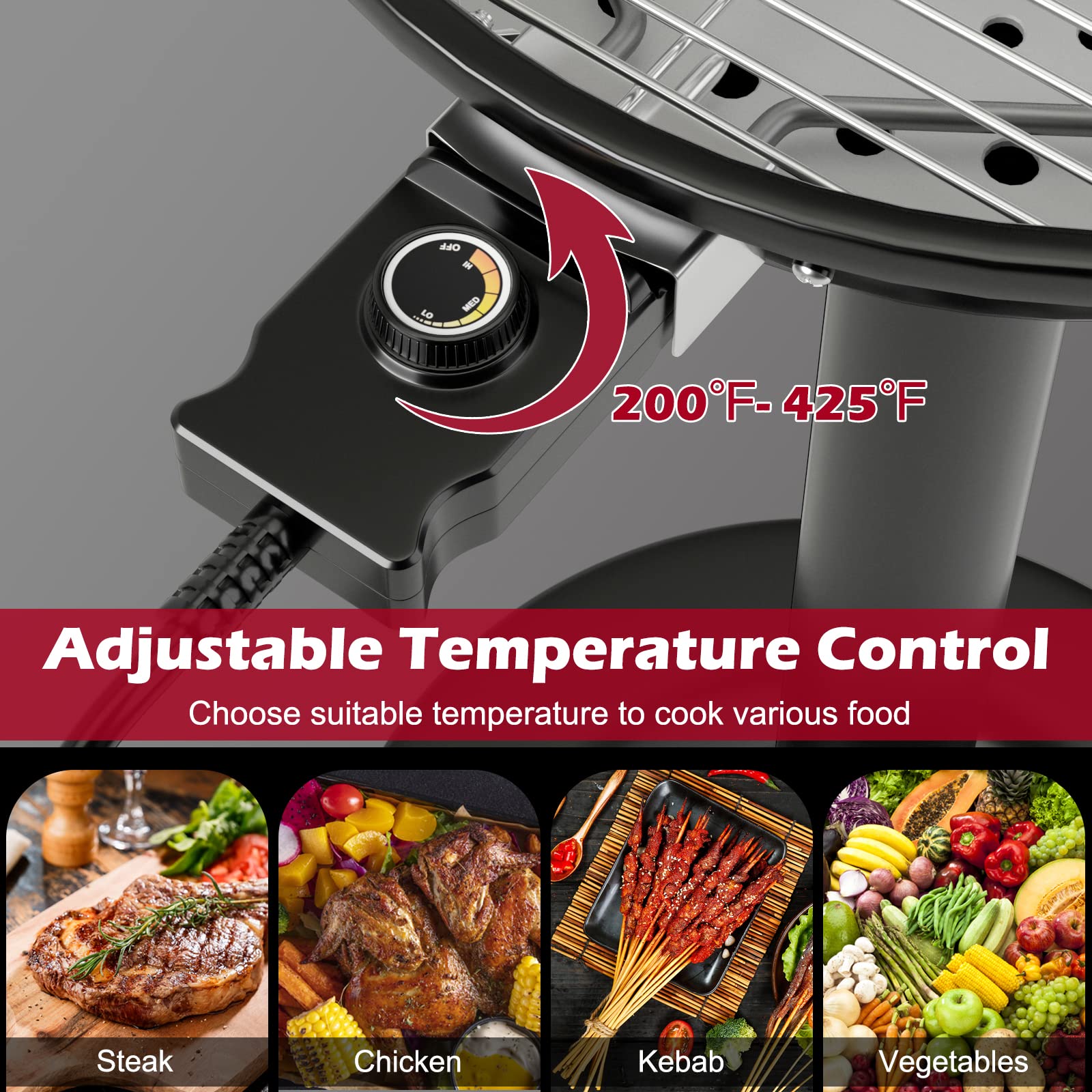 Giantex 1600W Electric BBQ Grill with Removable Non-Stick Grill Rack, Warming Rack & Oil Drip Tray - Adjustable Temperature Portable Outdoor Grill for Camping, Picnics, Tailgating, Backyard & Patio Parties - Black