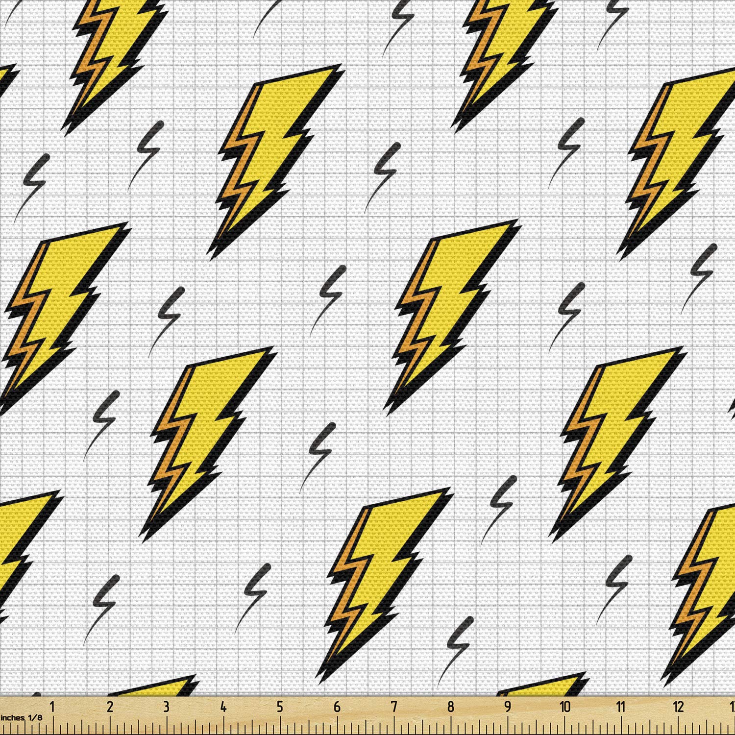 Ambesonne Abstract Fabric by The Yard - Vintage 80s Thunder Bolts on Notebook Page Retro Pattern | 10 Yards Yellow Black White Upholstery Fabric for Sofa, Curtains & Home Decor | Perfect for DIY Projects, Pillow Covers & Wall Hangings