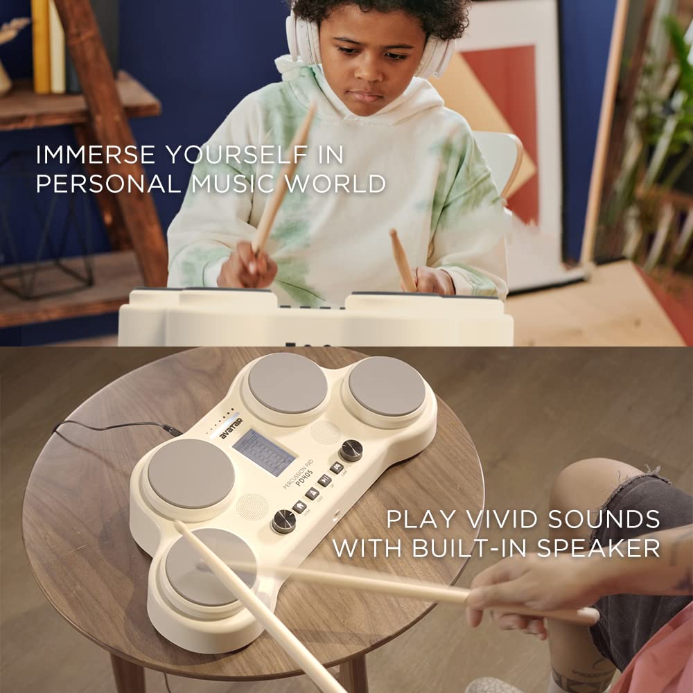 PD405 Electric Drum Pad - Portable Tabletop Electronic Drum Set with 163 Sounds, Coaching & Game Modes, 2 Pedals & Drum Sticks Included - Perfect for Beginners, Home Practice & Christmas Gifts (Ideal for Small Spaces & Travel)