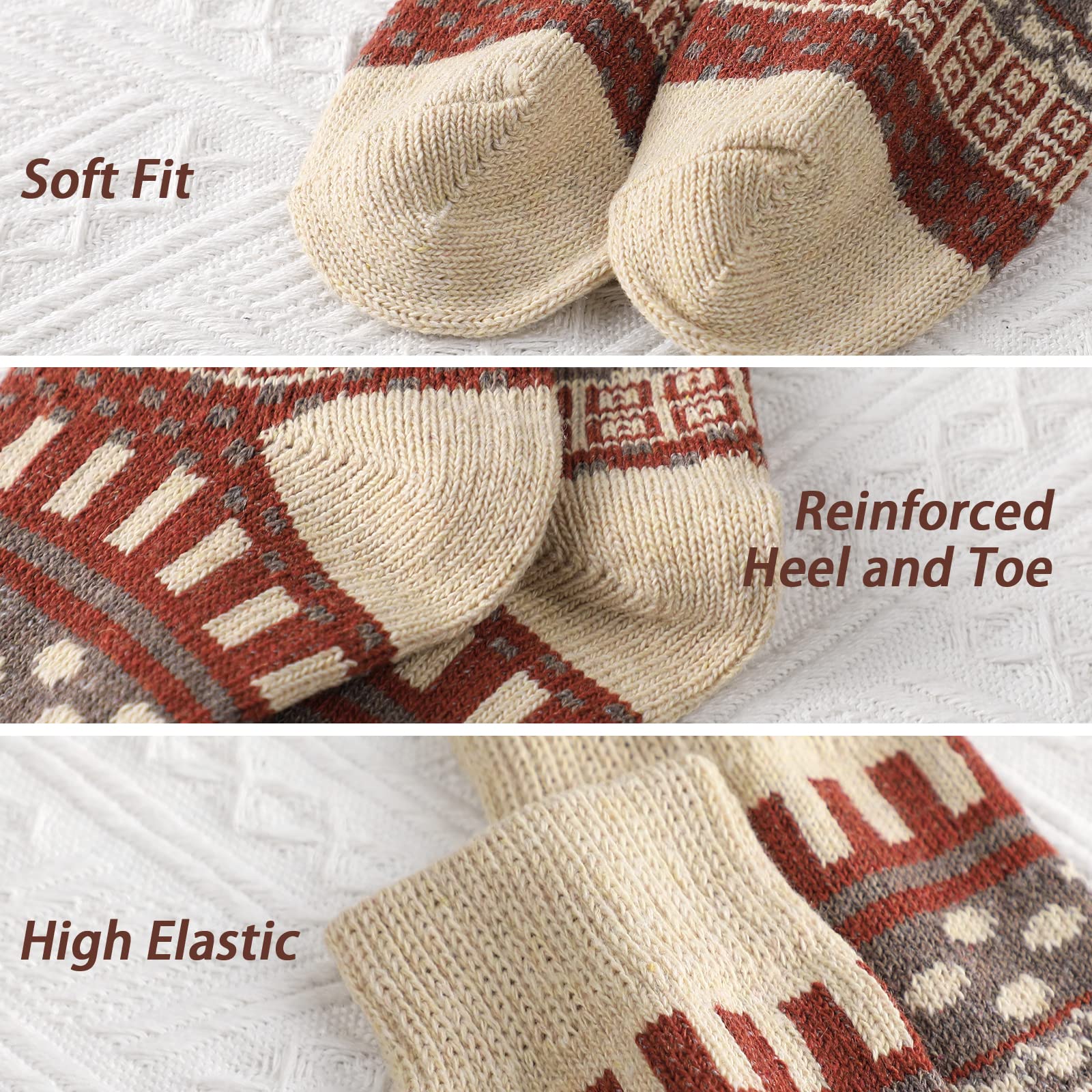 5 Pairs Women's Wool Winter Socks - Thick Thermal Knit Warm Cozy Socks for Cold Weather | Perfect for Hiking, Snow Boots & Indoor Comfort