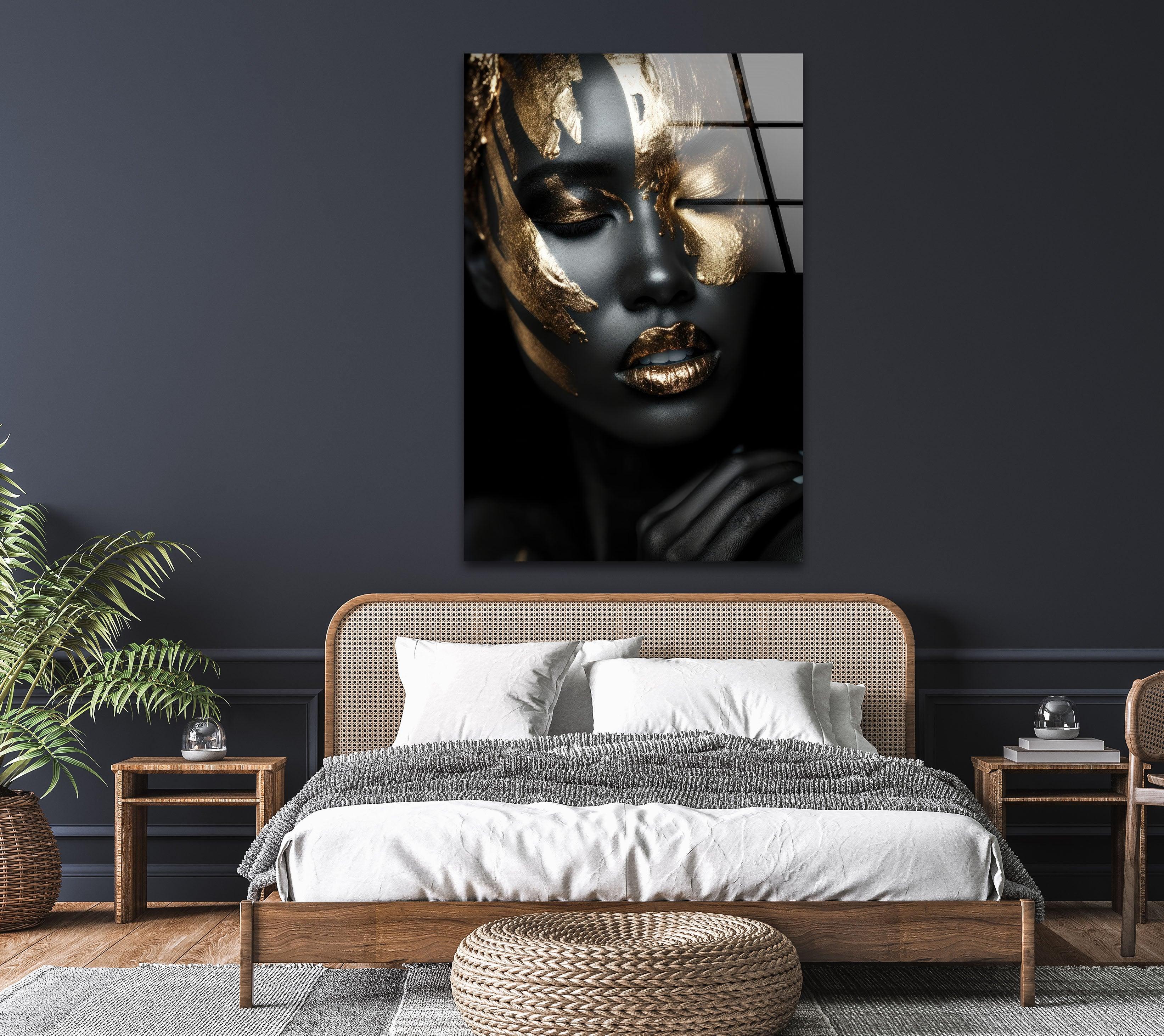 Black Woman Glass Wall Art - Elegant Handmade Home Decor for Living Room, Bedroom & Office - Perfect Gift for Women, African American Art