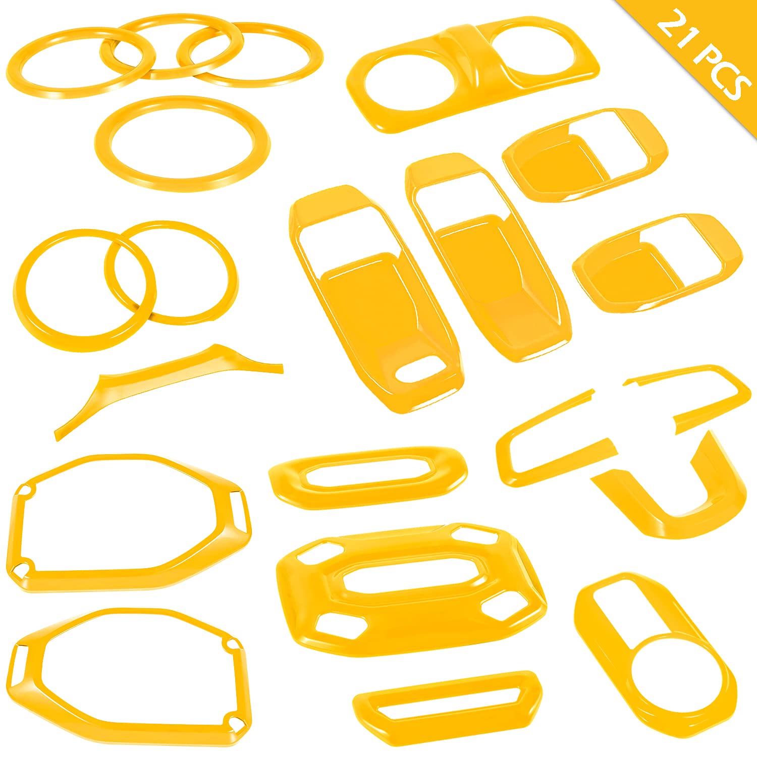 21PCS Full Interior Trim Kit for Jeep Wrangler JL JLU 2018-2023 & Gladiator JT - Air Vent, Door Handle, Speaker & Light Switch Covers (Yellow) | Off-Road Accessories & Car Interior Upgrade