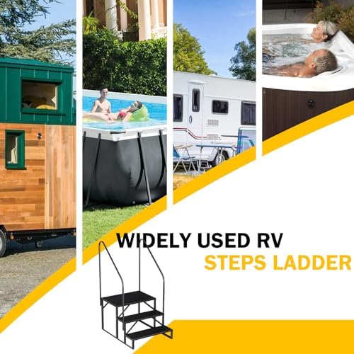**Heavy-Duty 3-Step Swimming Pool Ladder for Above Ground Pools, RV Step Stool, and Hot Tub Steps with Handrail – 660 lb Capacity – Ideal for Travel Trailers, Spas, Campers, and 5th Wheels – Perfect for Easy Entry and Exit**